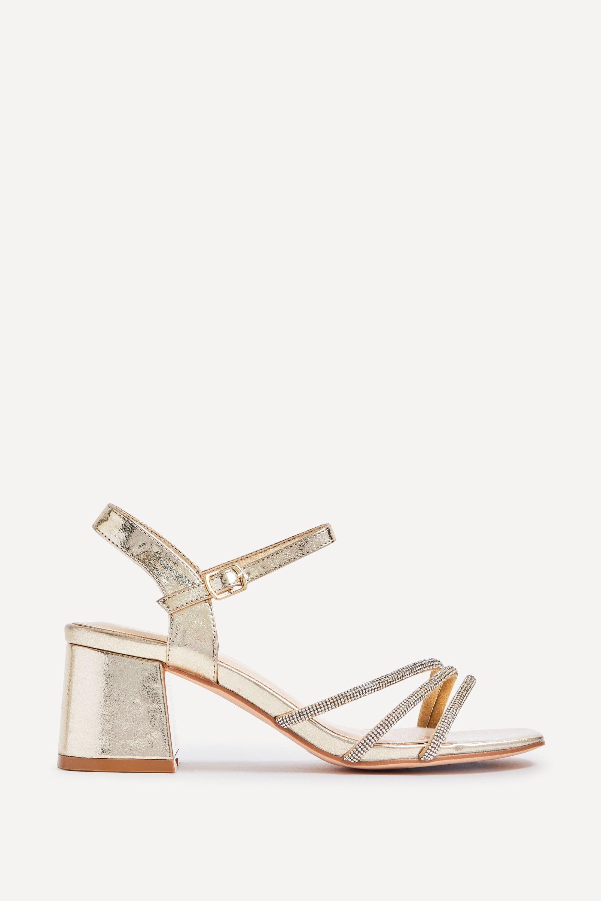 Mariah Wide Fit Gold Diamante Heels by LINZI