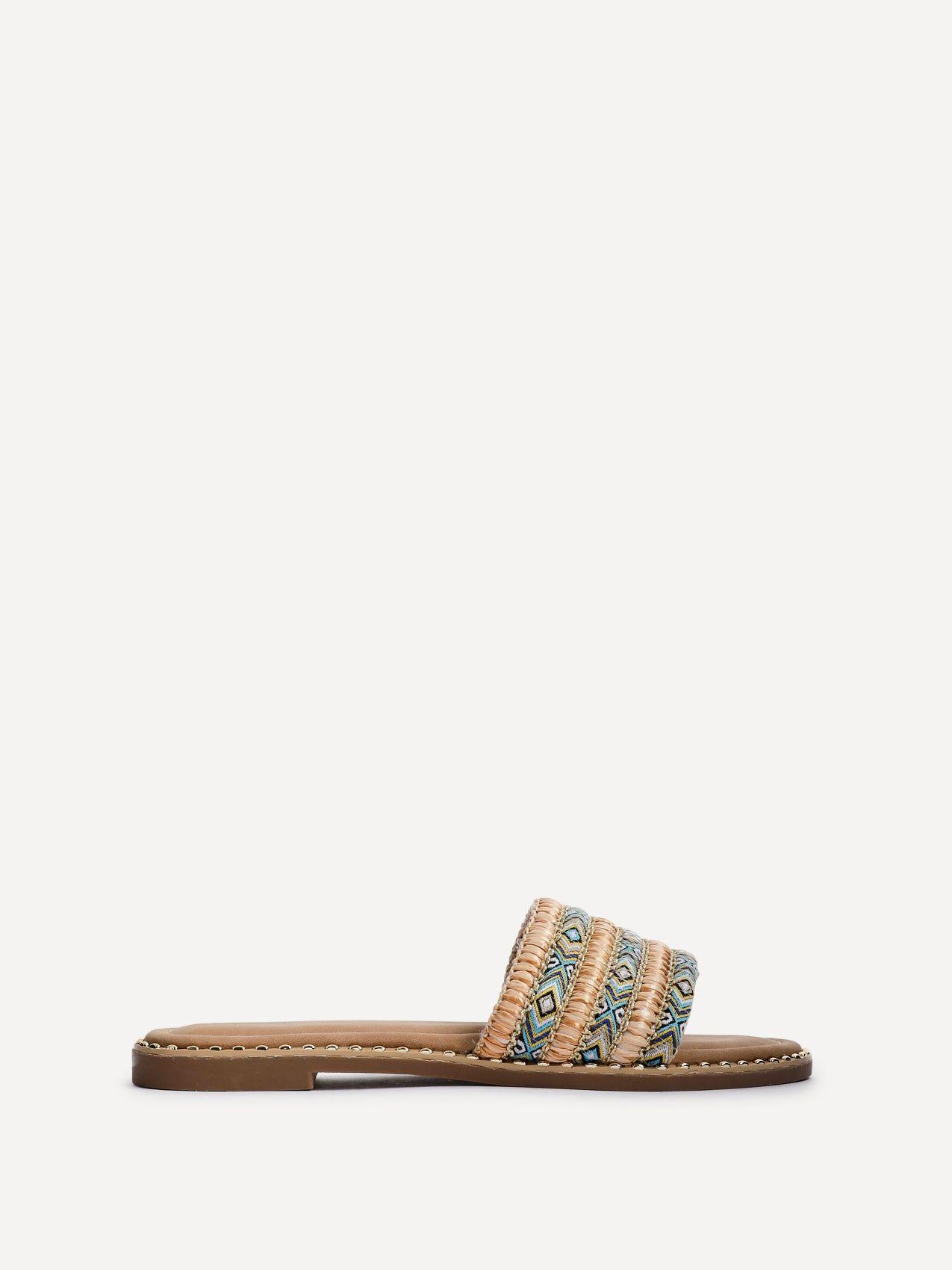 Mariana Blue Bohemian Inspired Flat Slider Sandal by LINZI