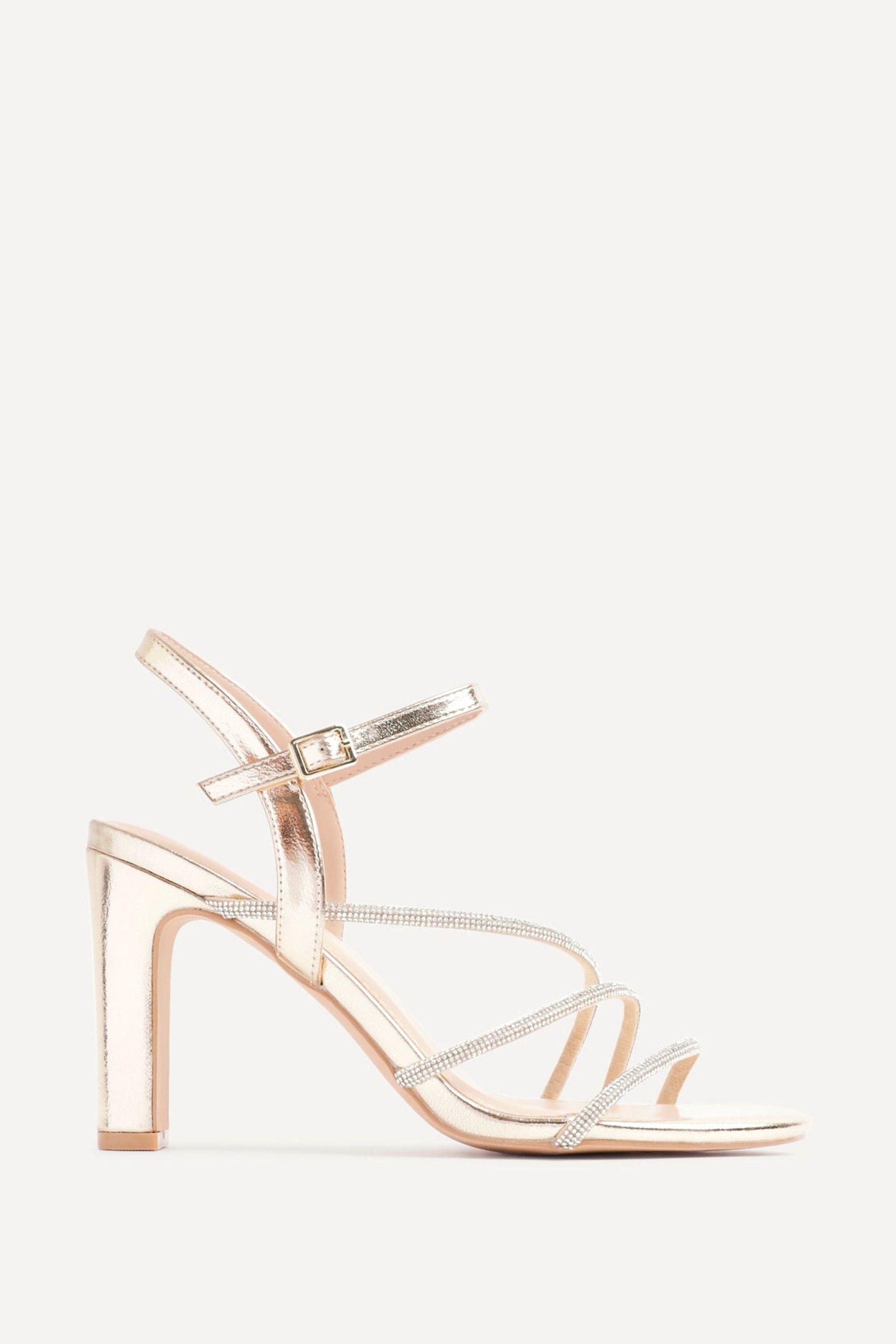 Matilda Gold Faux Leather Diamante Block Heel by LINZI