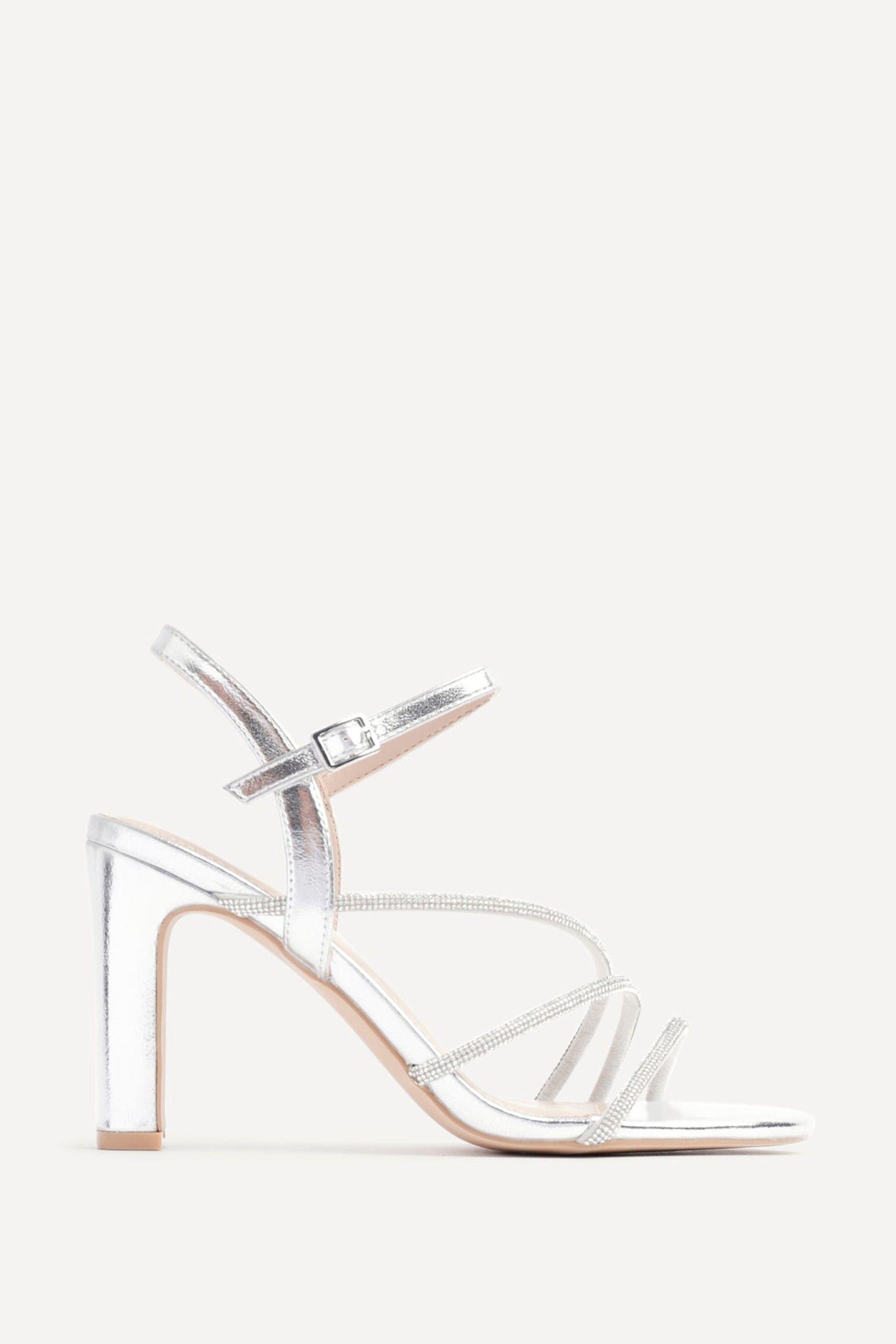 Matilda Silver Faux Leather Diamante Block Heel by LINZI