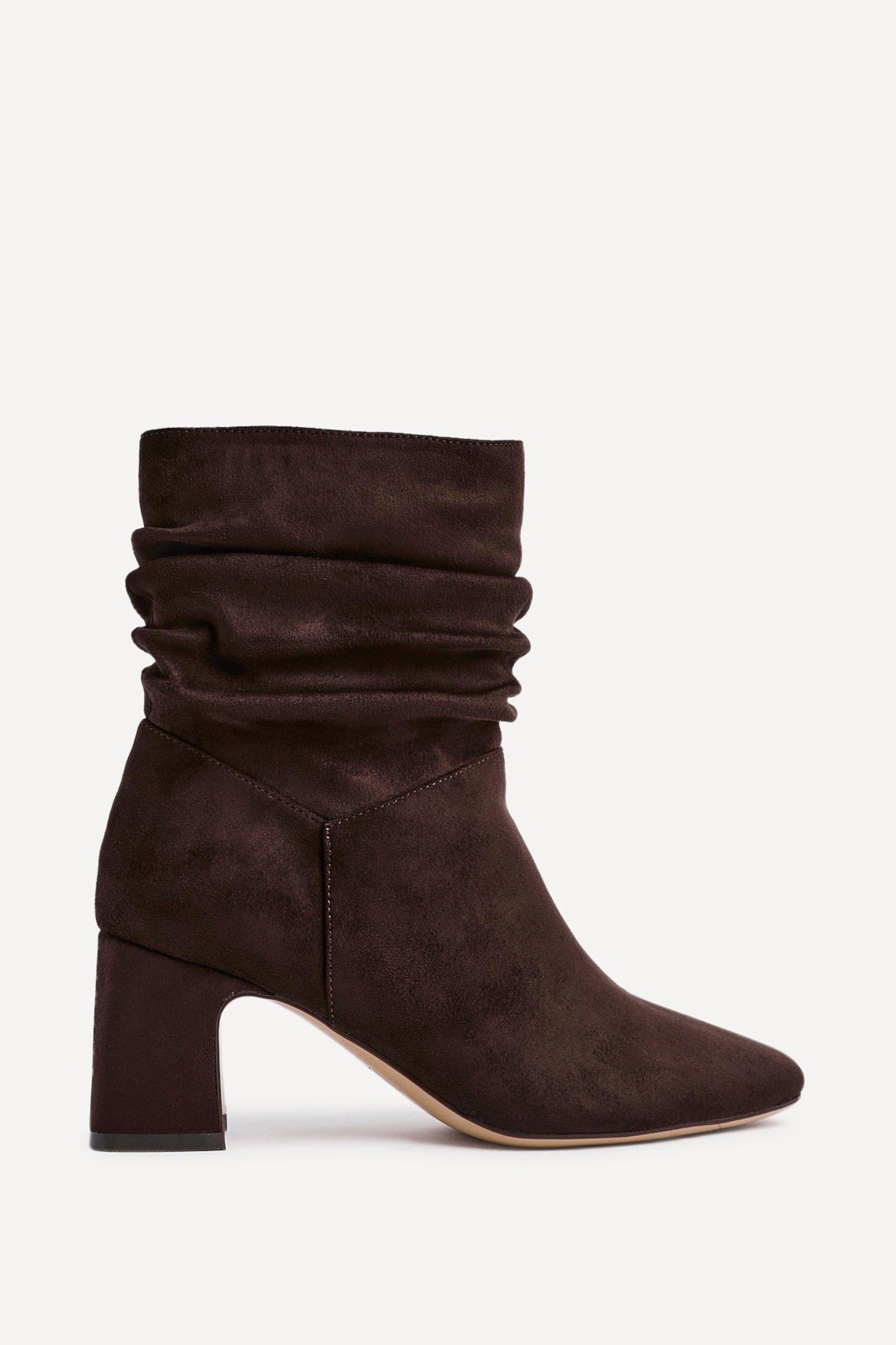 Maven Brown Faux Suede Ruched Block Heel Ankle Boot by LINZI