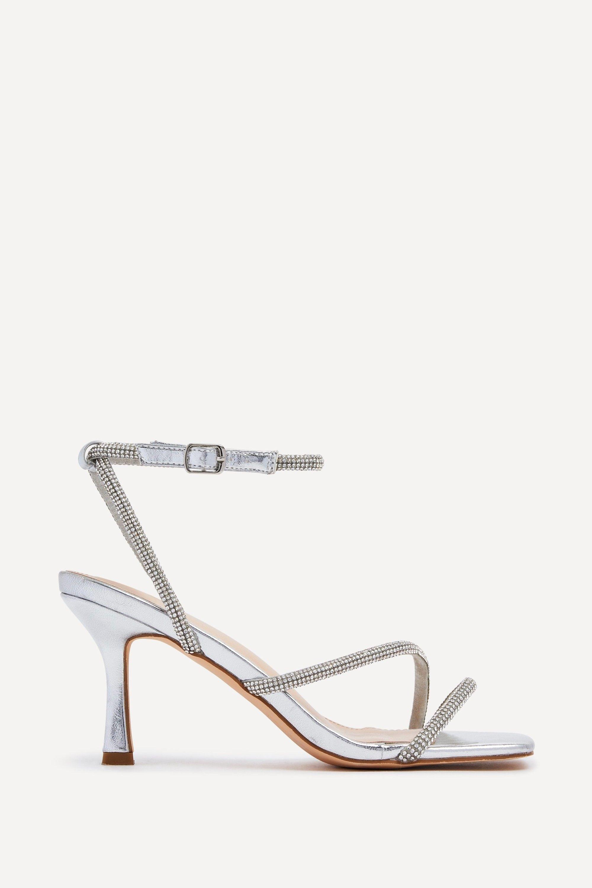 Mayfair Silver Faux Leather Diamante Heeled Sandal by LINZI