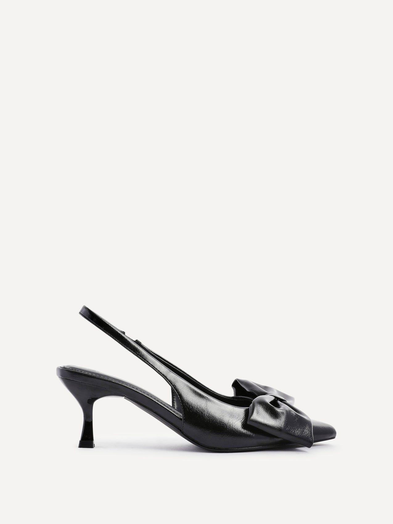 Merlot Black Faux Leather Slingback Court Heels by LINZI