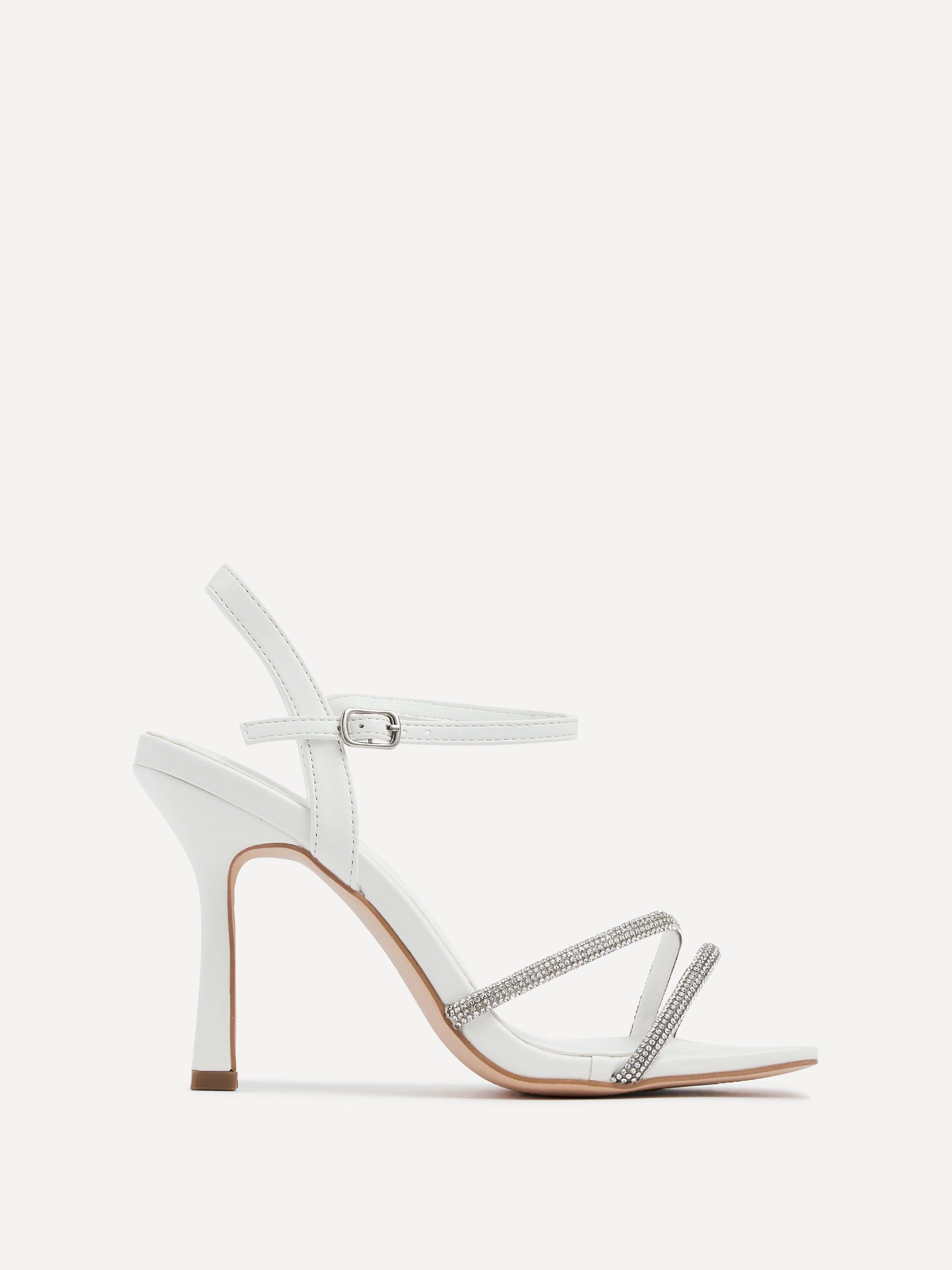 Mesmerize White Faux Leather Square Toe Diamonte Embellished Heel by LINZI