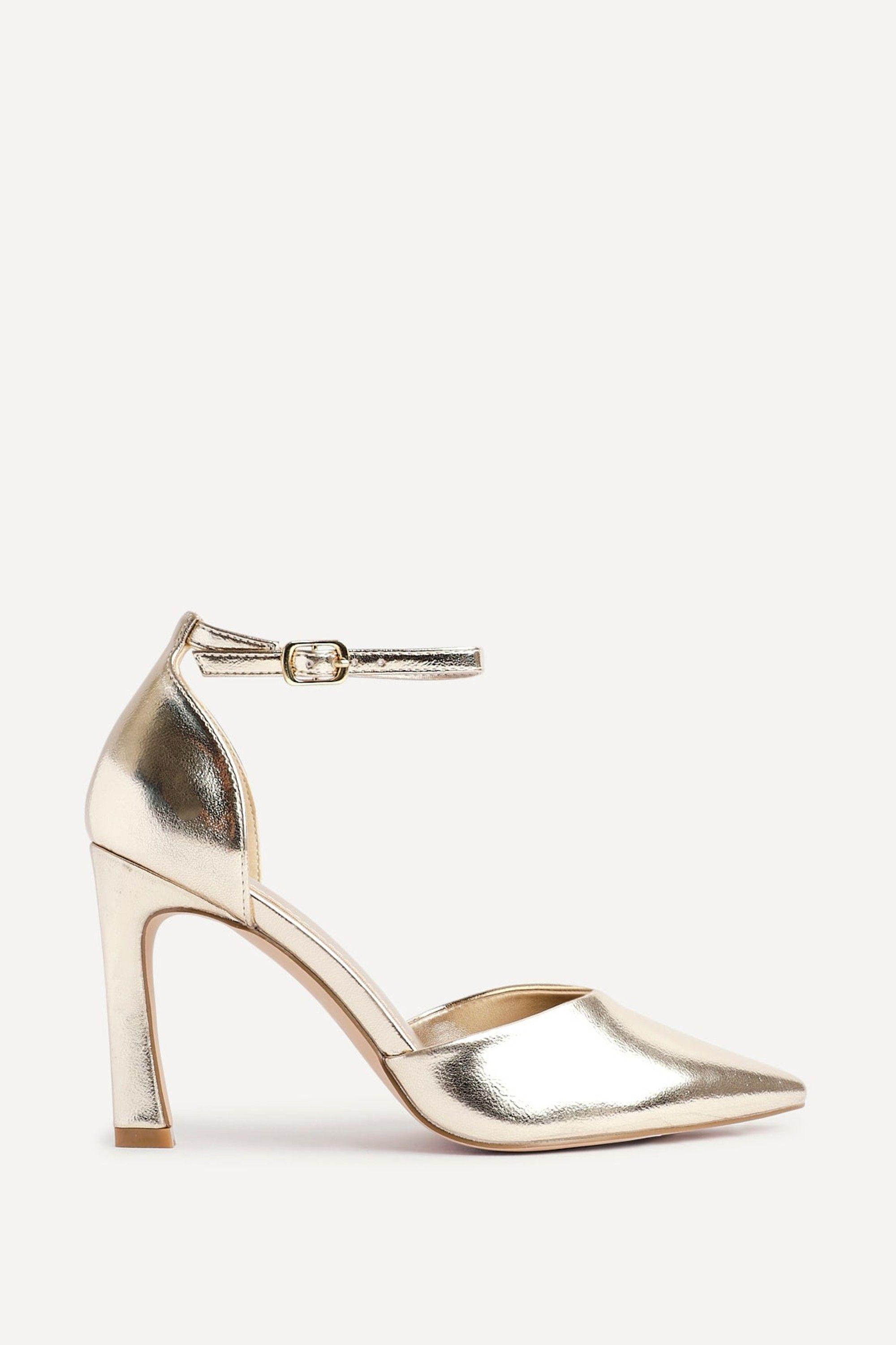 Moira Gold Faux Leather V Cut Court Heel by LINZI