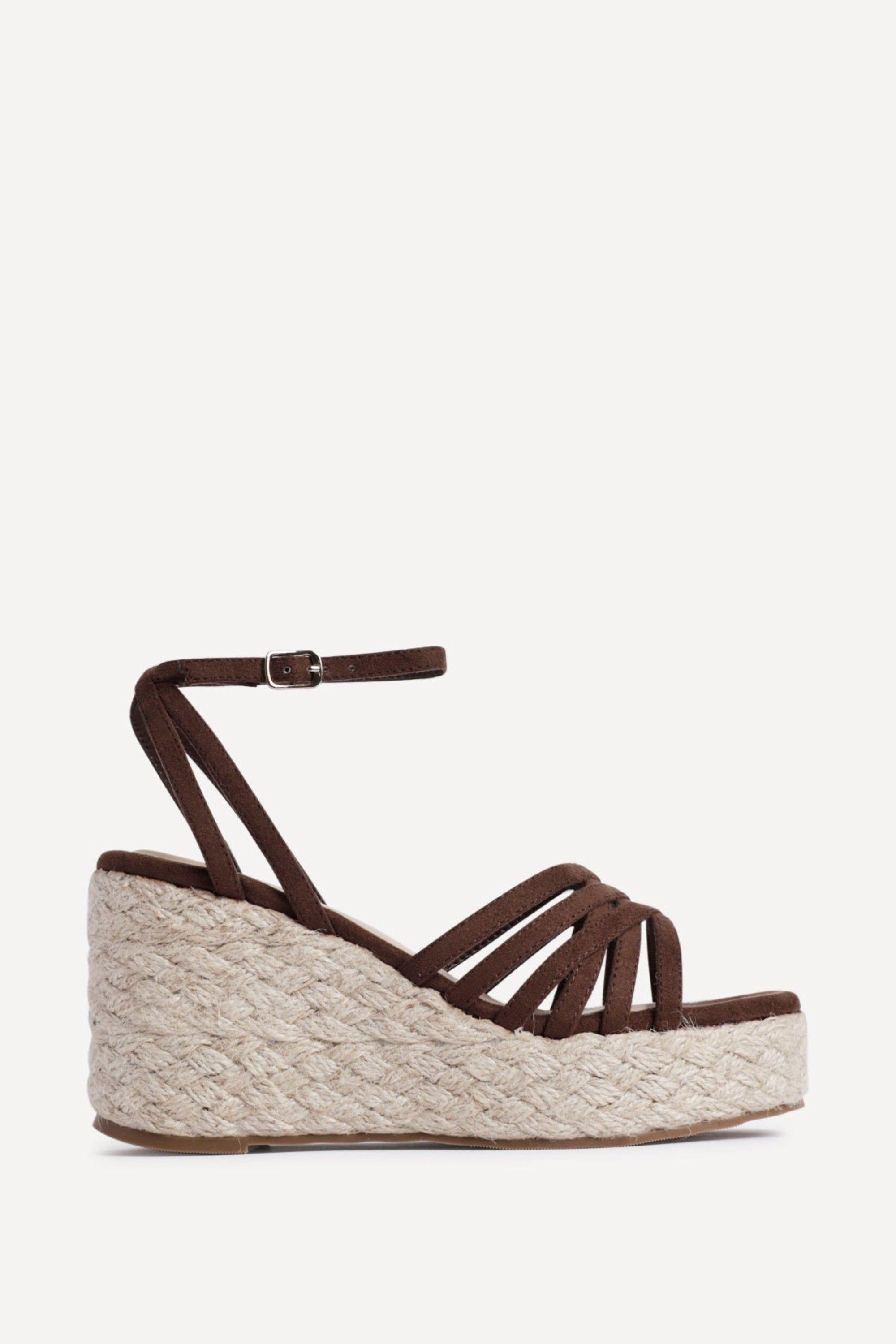 Moment Brown Faux Suede Wedge Sandals by LINZI