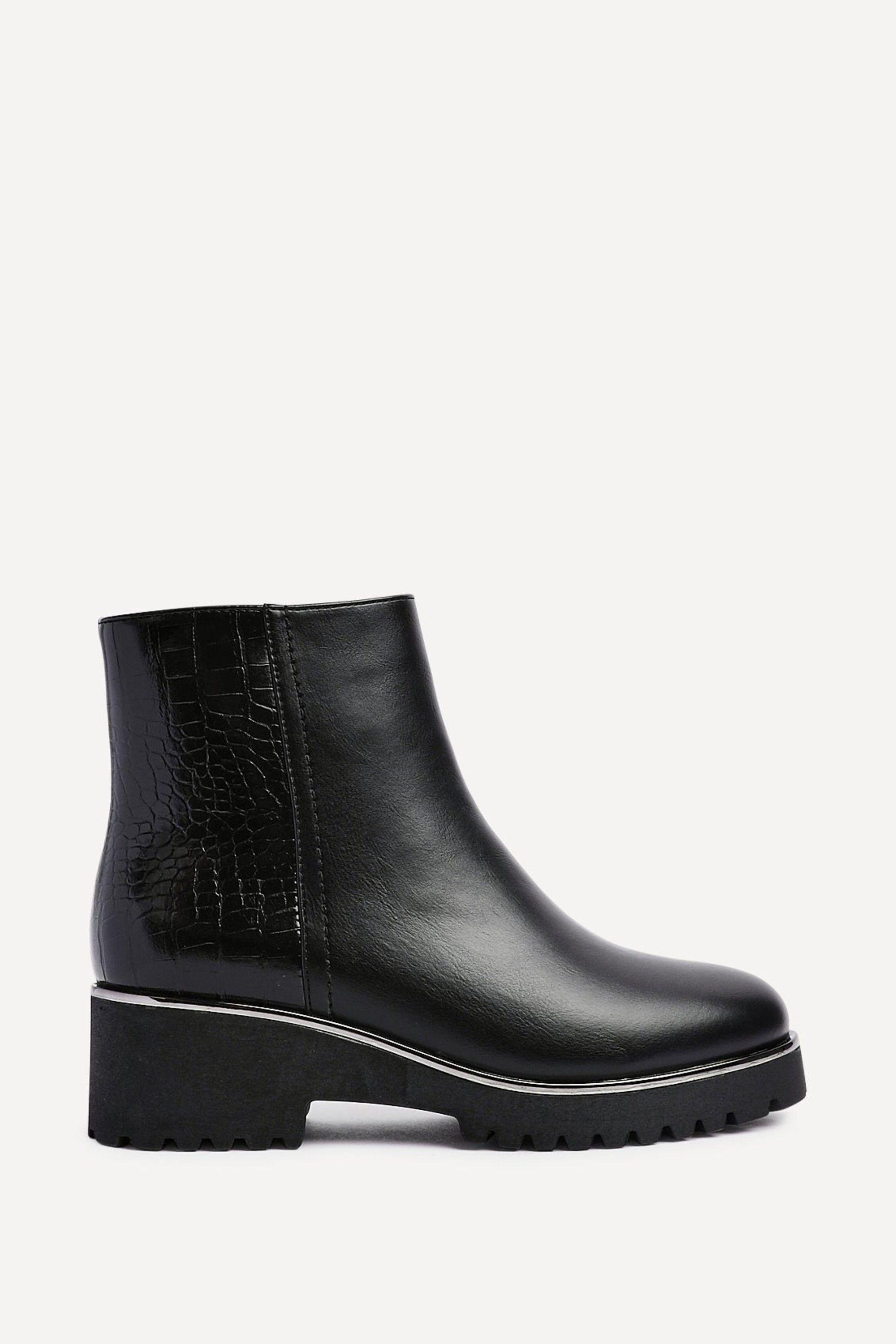 Navigate Black Croc Mix Wedge Ankle Boot by LINZI
