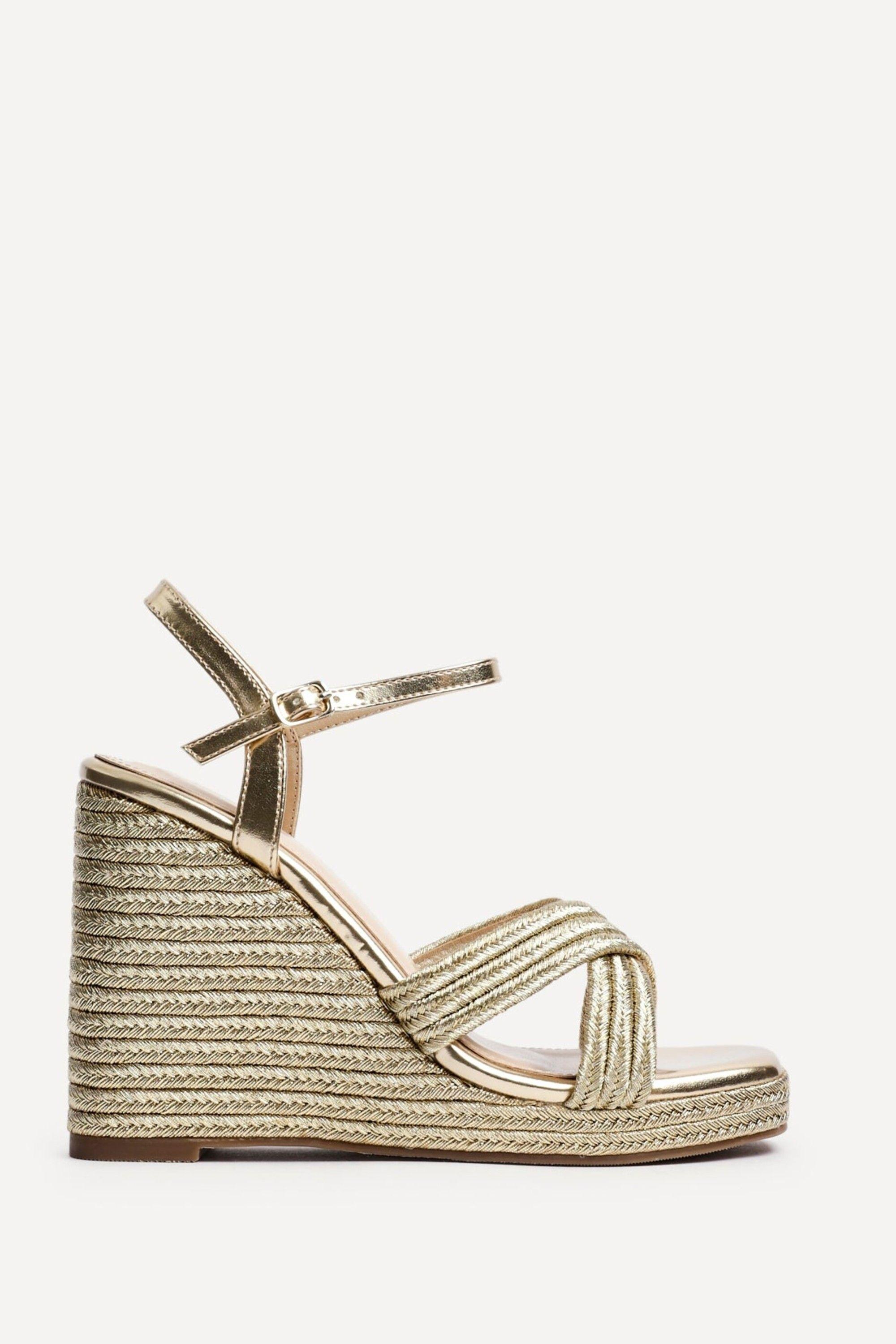 Nikki Gold Rope Crossover Platform Wedge by LINZI