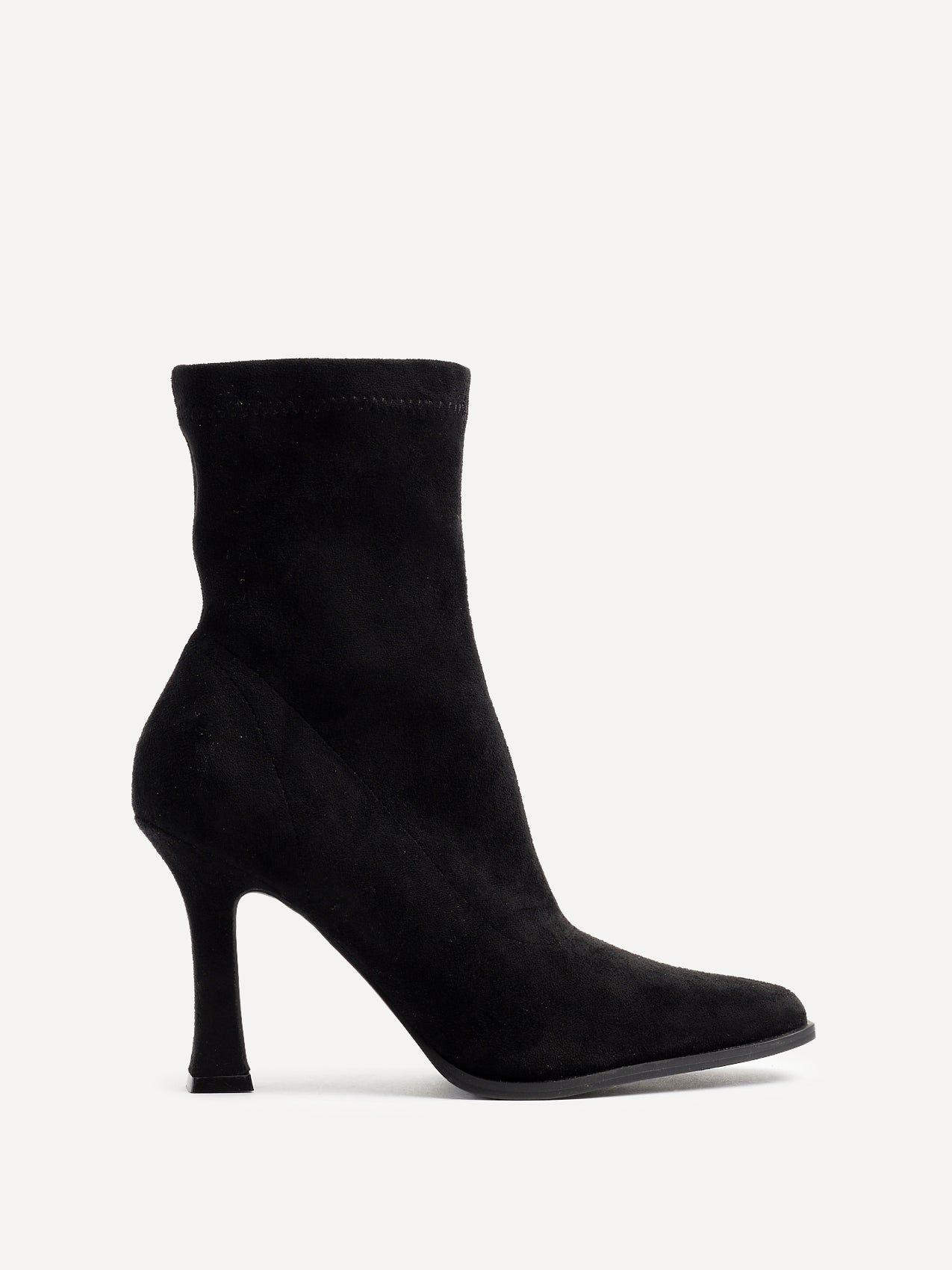 Noelle Black Suede Square Toe Heeled Sock Boot by LINZI Noelle Black Suede Square Toe Heeled Sock Boot by LINZI