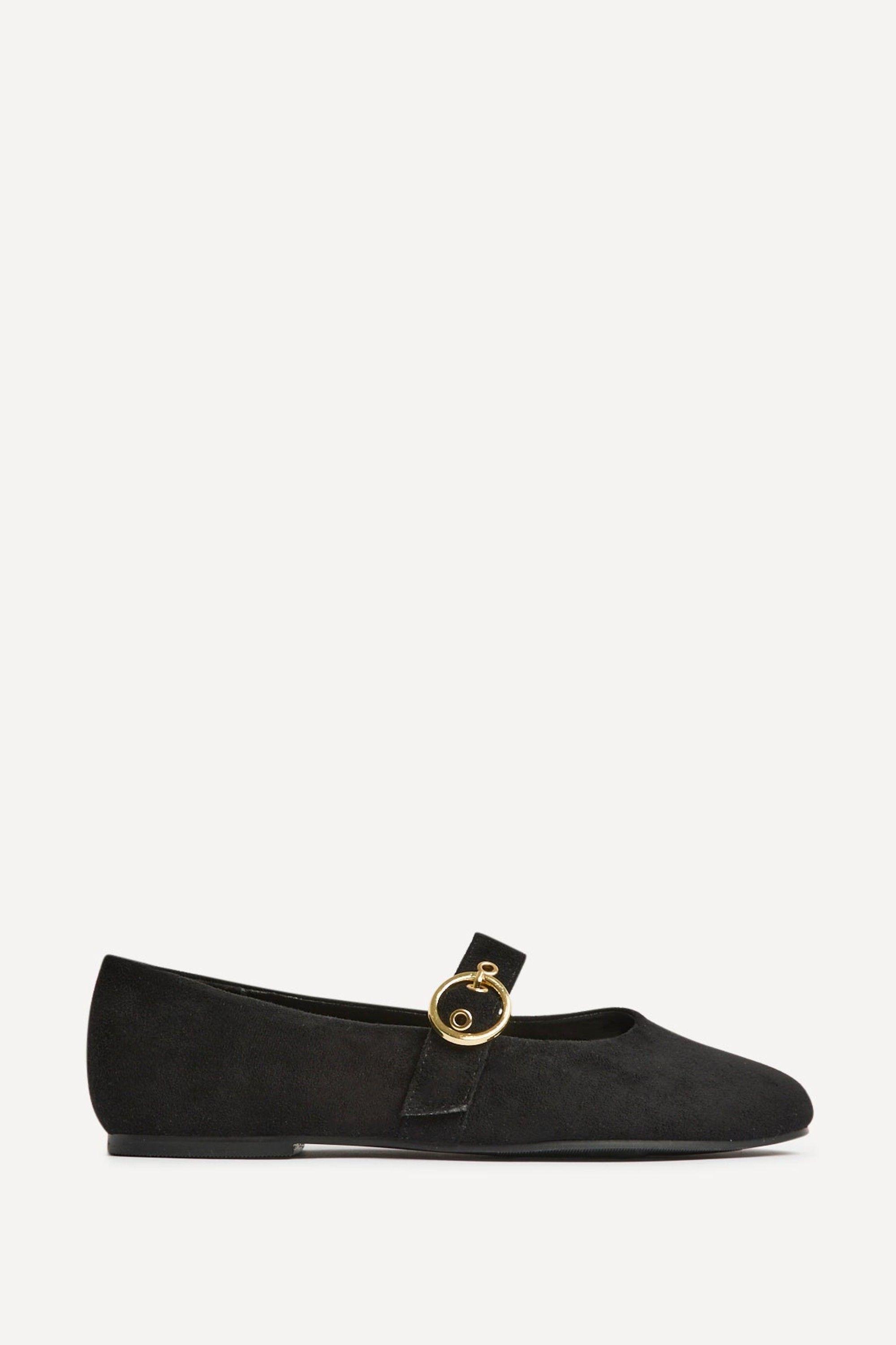 Nova Wide Fit Black Mary Jane Flats by LINZI