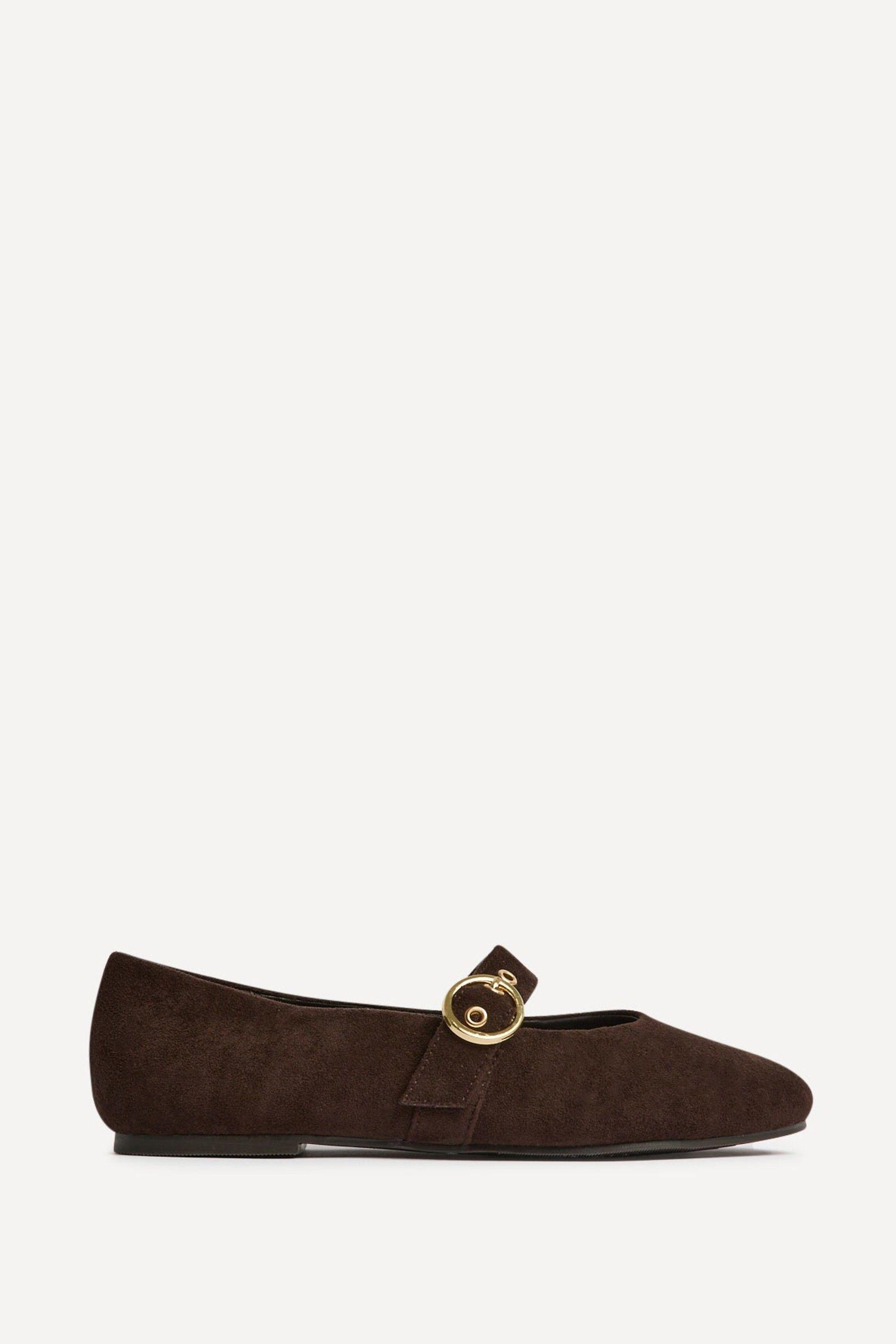 Nova Wide Fit Brown Mary Jane Flats by LINZI