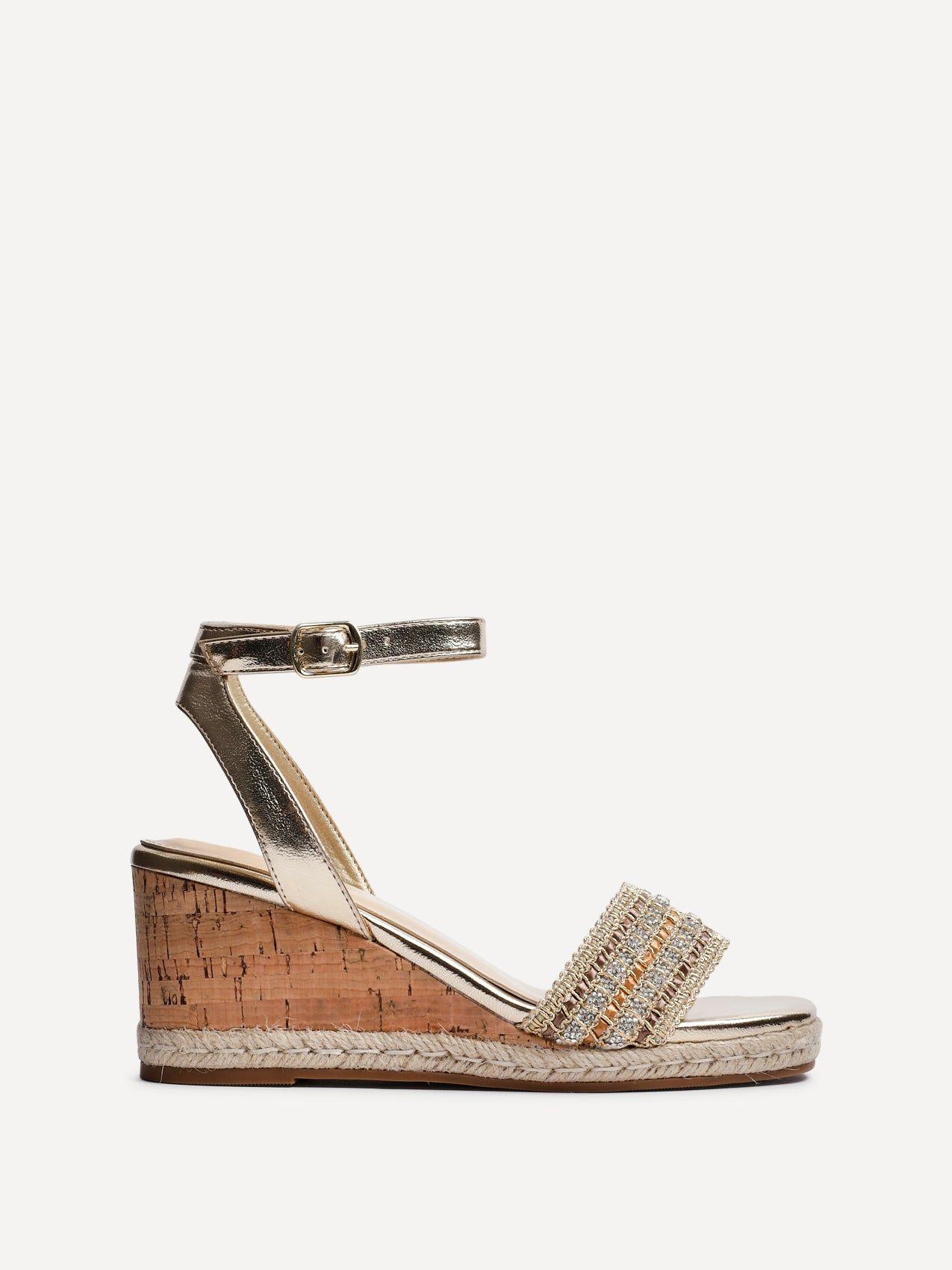Ophelia Gold Embellished Cork Wedge by LINZI