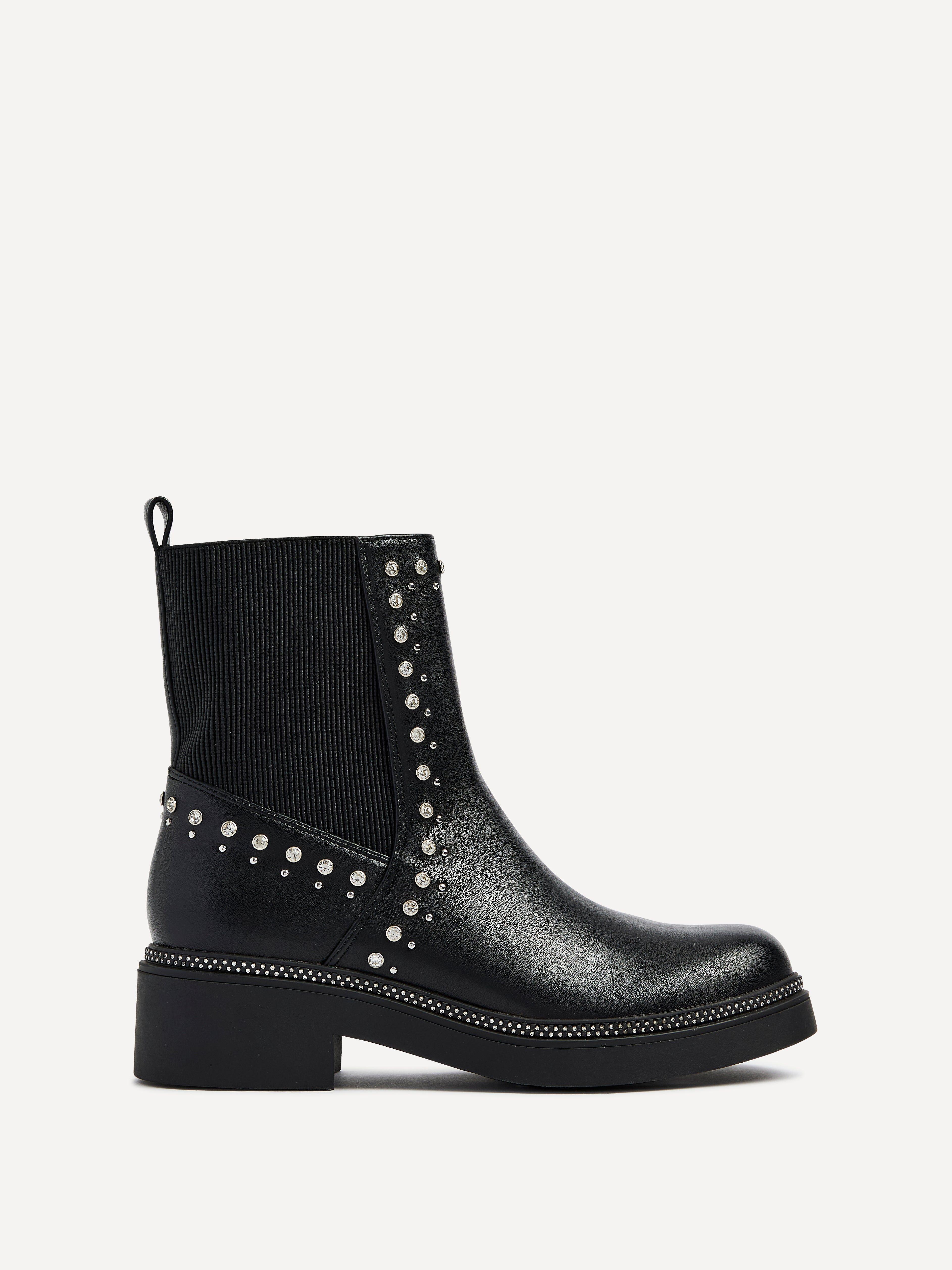 Optic Black Faux Leather Diamante Embellished Chelsea Boot by LINZI