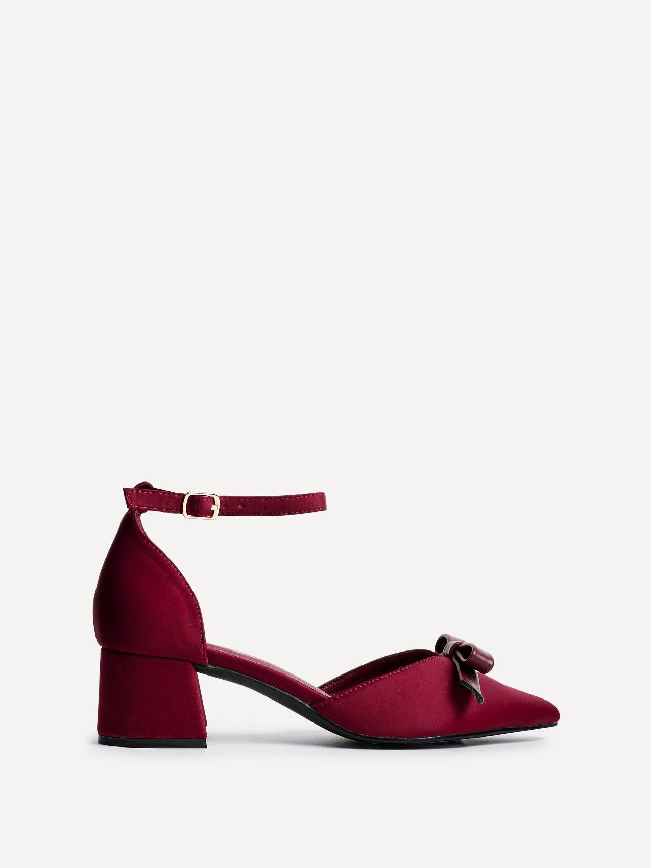 Orla Burgundy Scuba Low Block Court Heel by LINZI