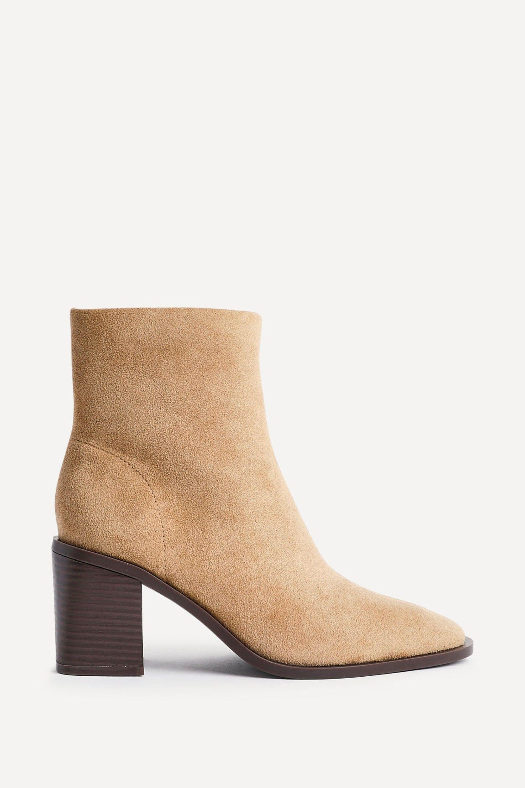 Orlando Beige Faux Suede Block Heeled Ankle Boot by LINZI
