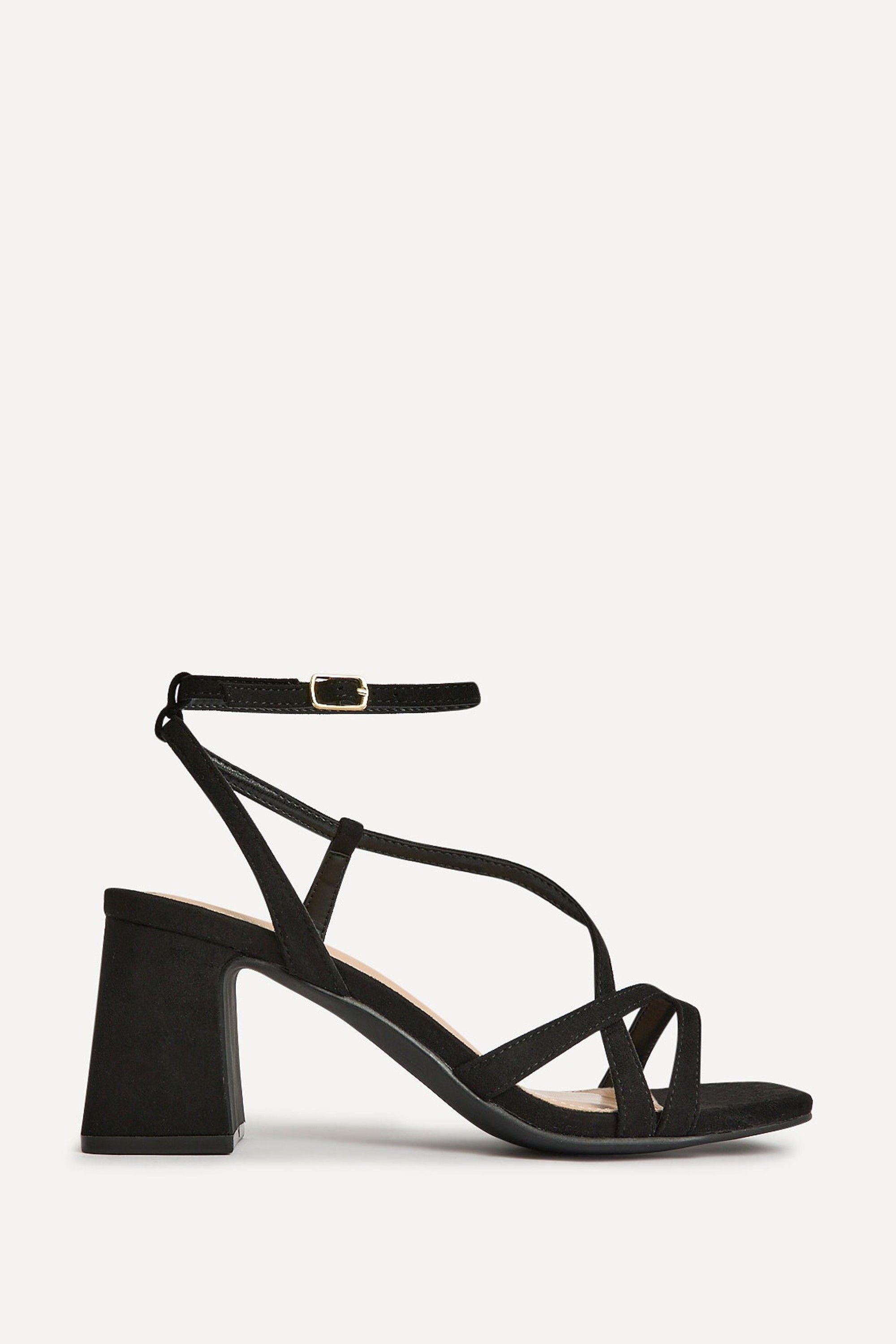 Oslo Black Faux Suede Heeled Sandals by LINZI