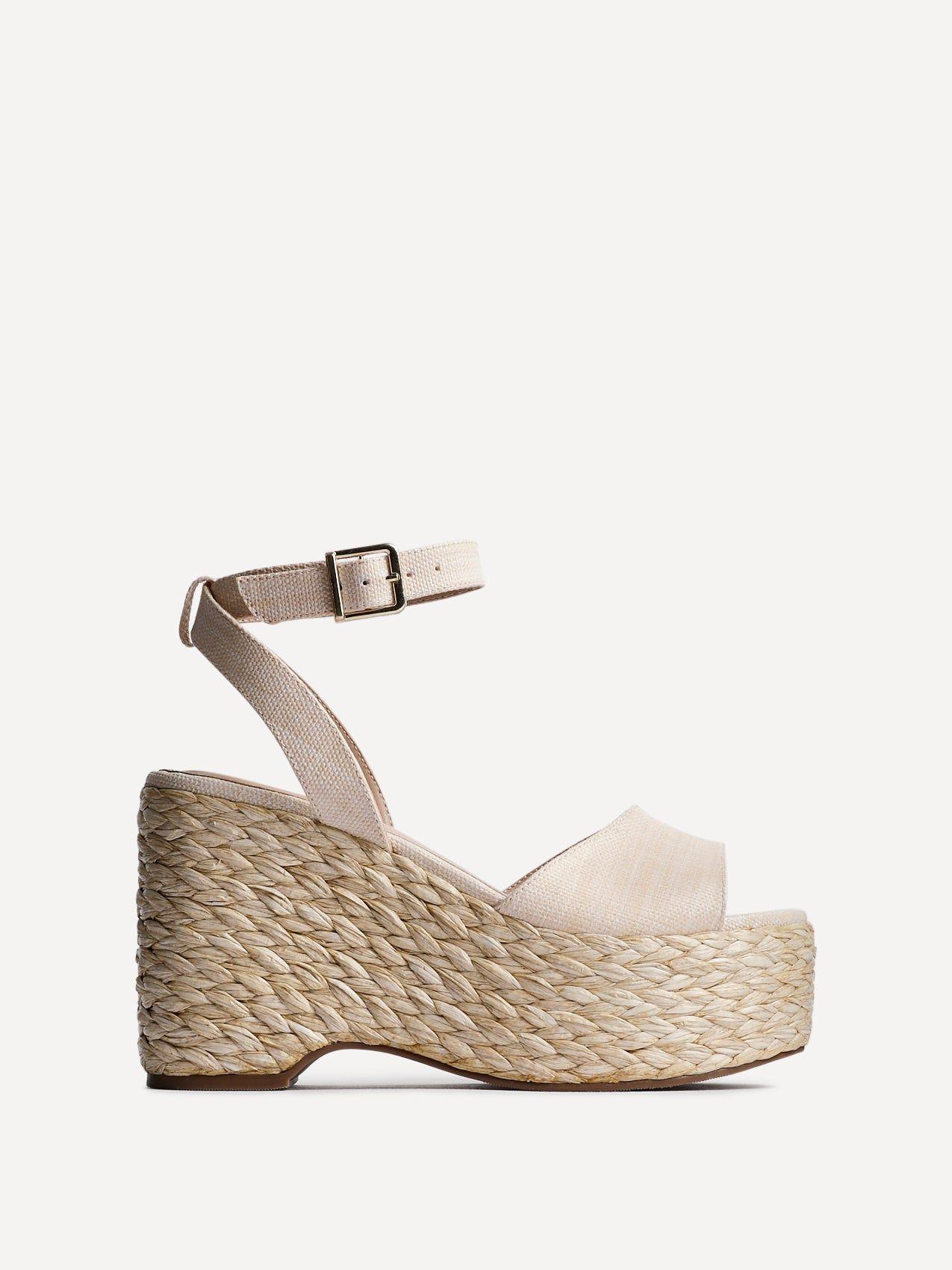Pacific Beige Textured Platform Wedges by LINZI Pacific Beige Textured Platform Wedges by LINZI