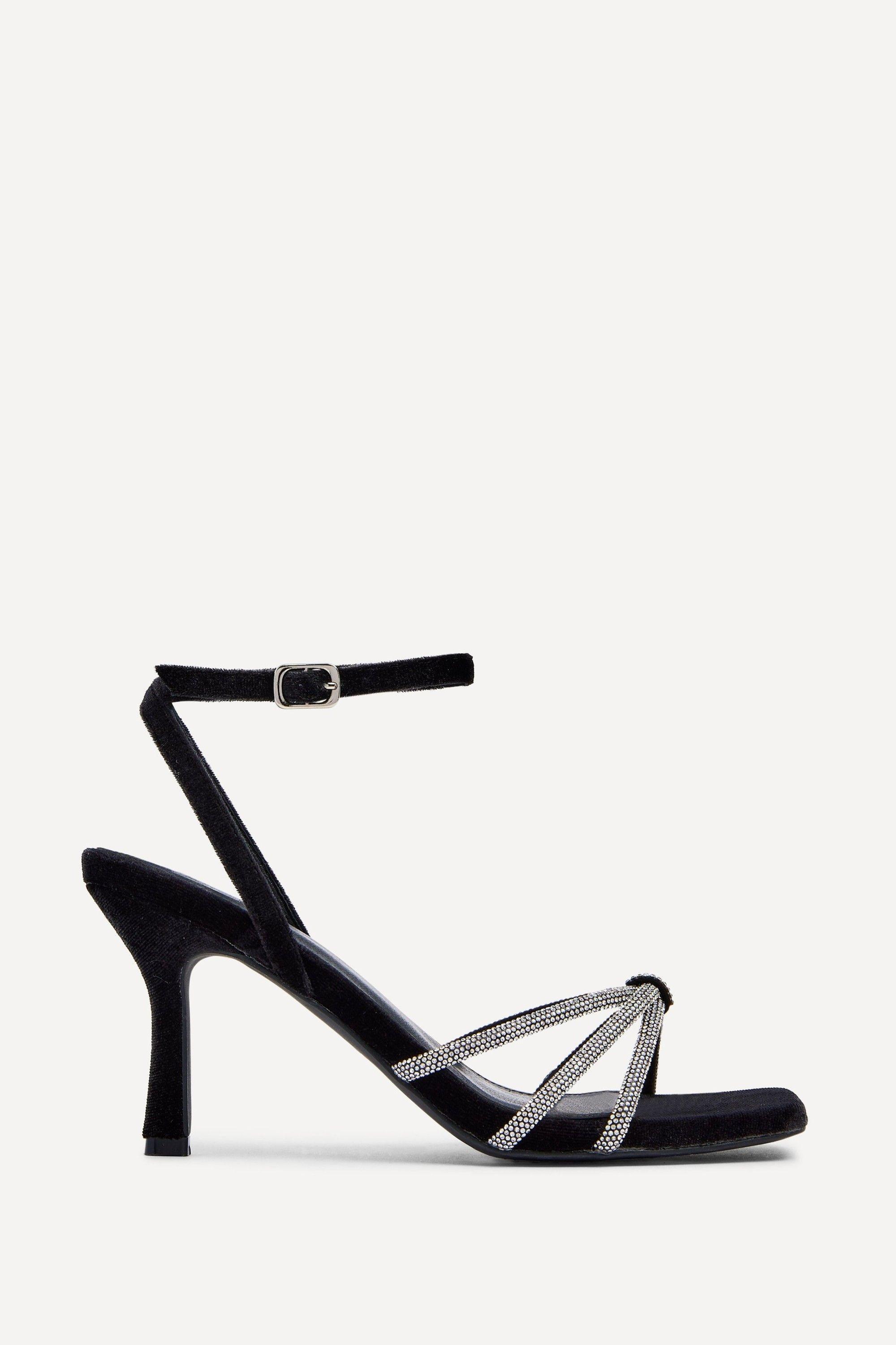 Polly Black Velvet Stiletto Heeled Sandal by LINZI