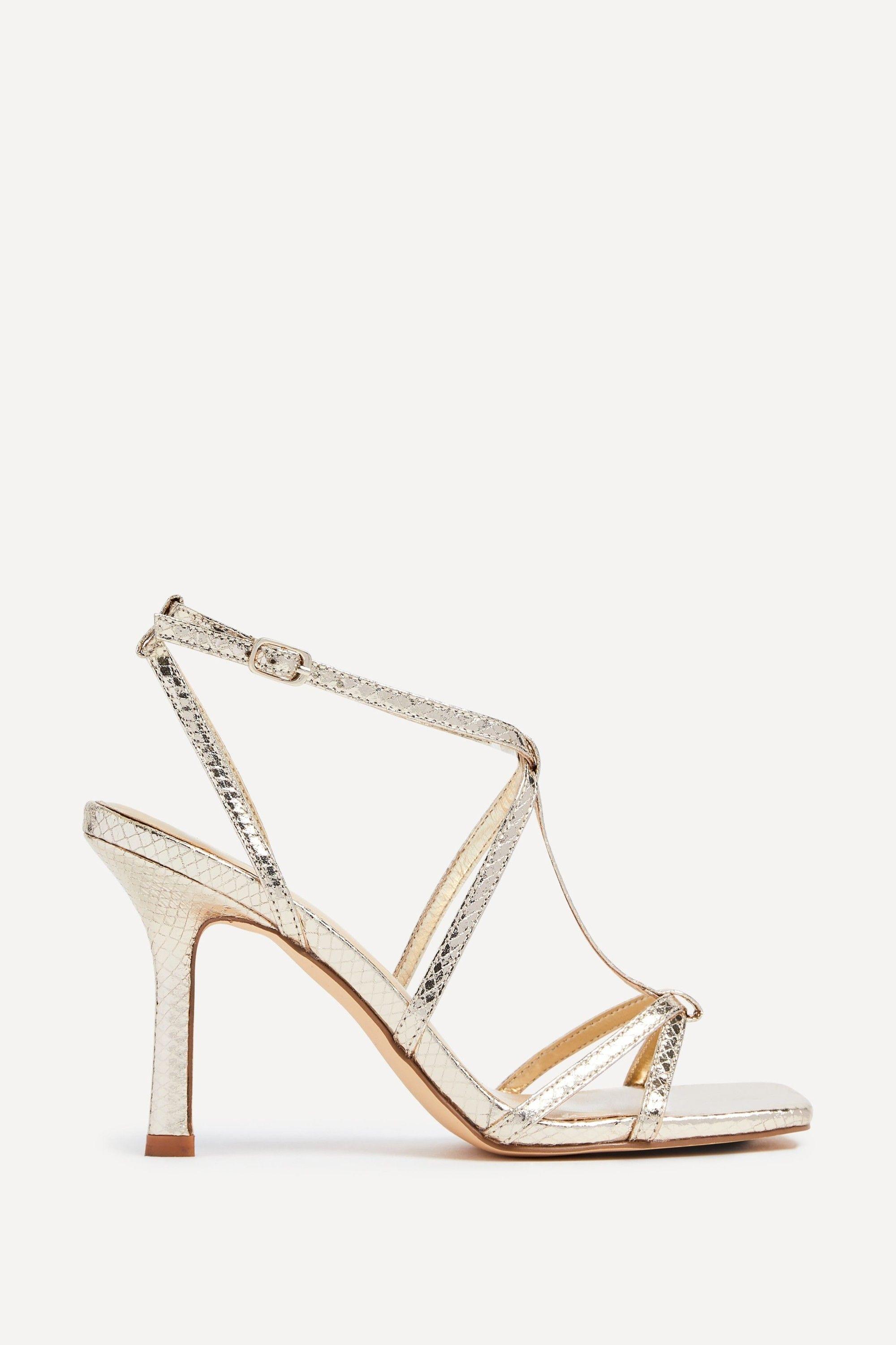 Posie Gold Lizard Effect T-Bar High Heel by LINZI