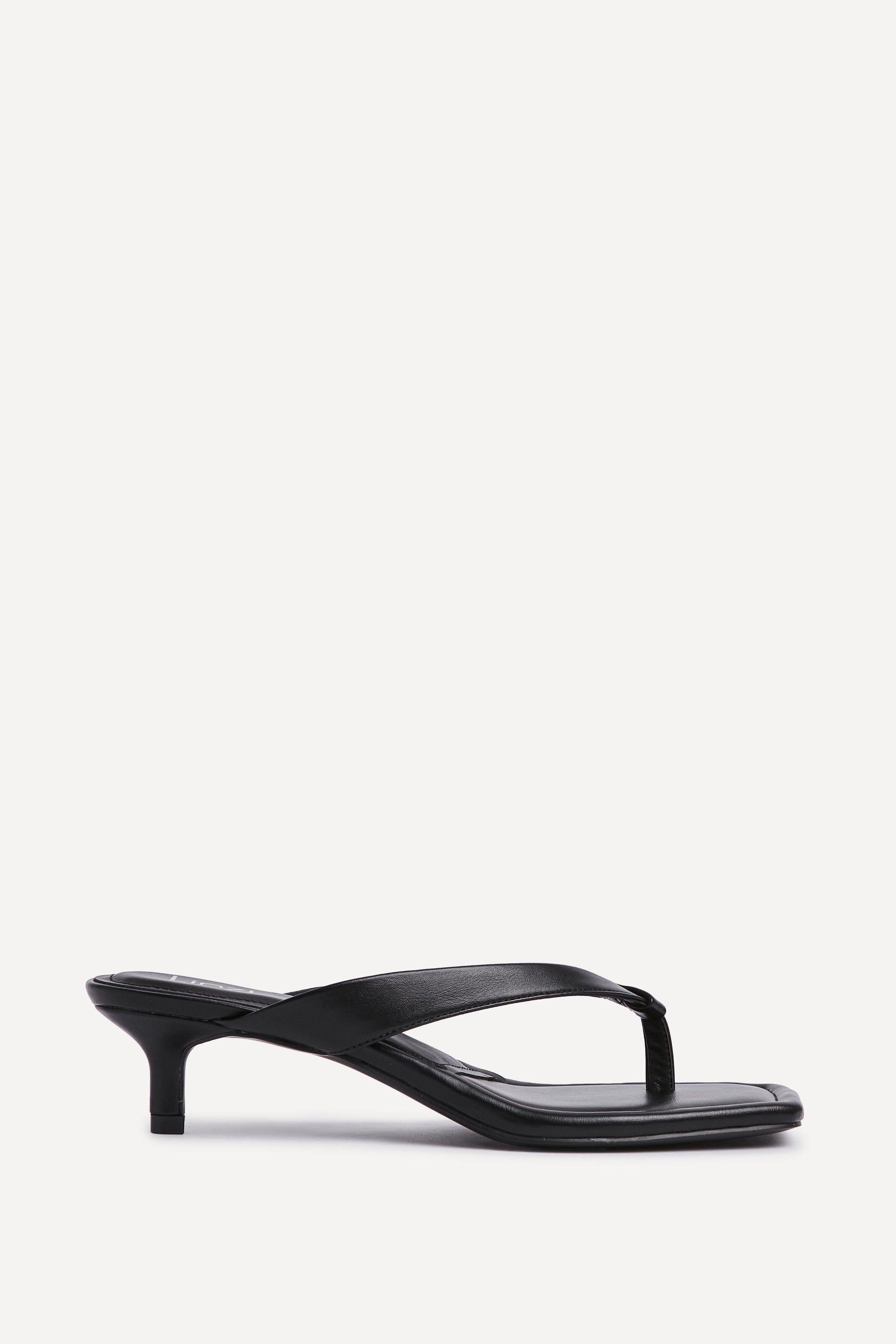 Potential Black Faux Leather Toe Post Kitten Heel by LINZI