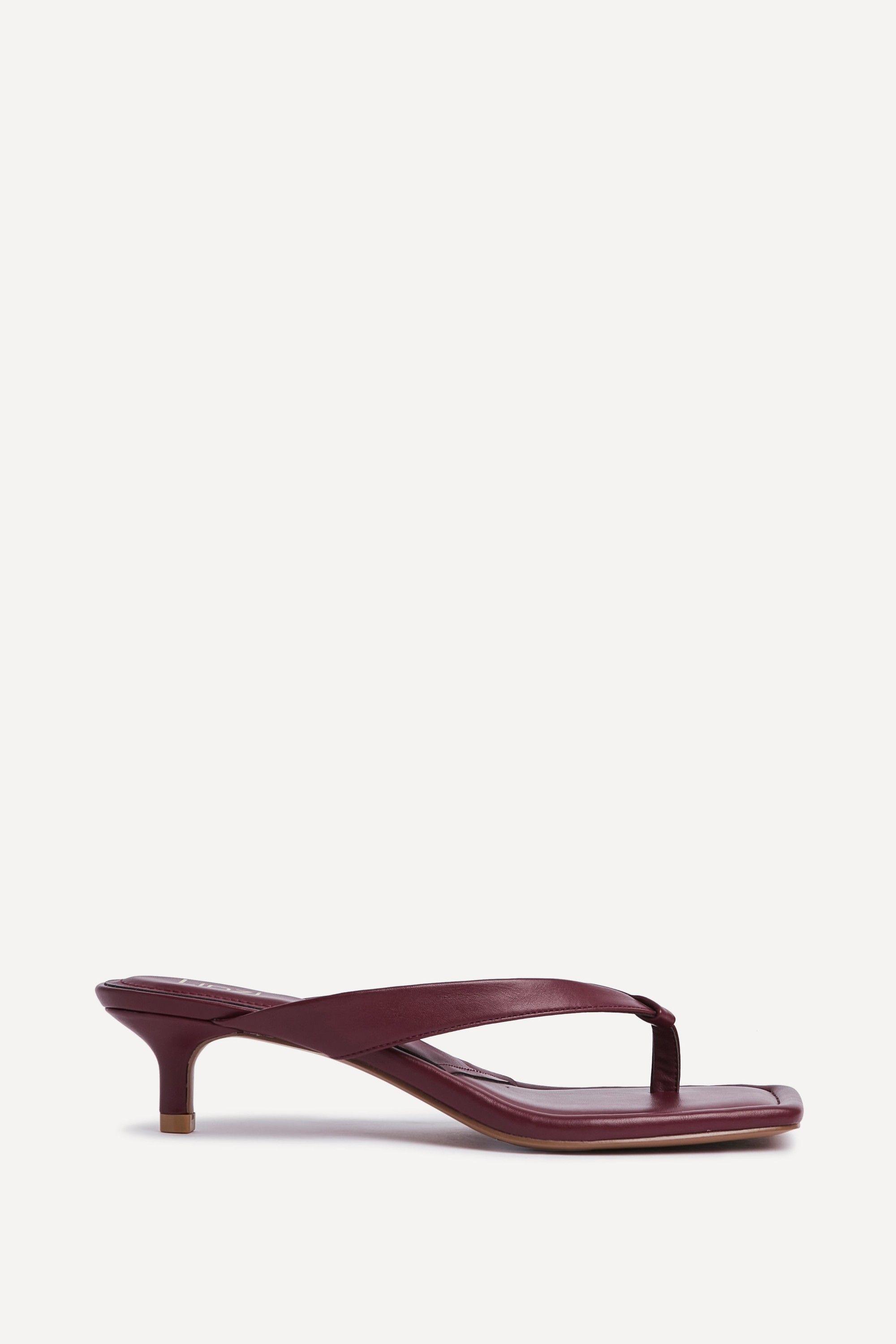 Potential Burgundy Faux Leather Toe Post Kitten Heel by LINZI