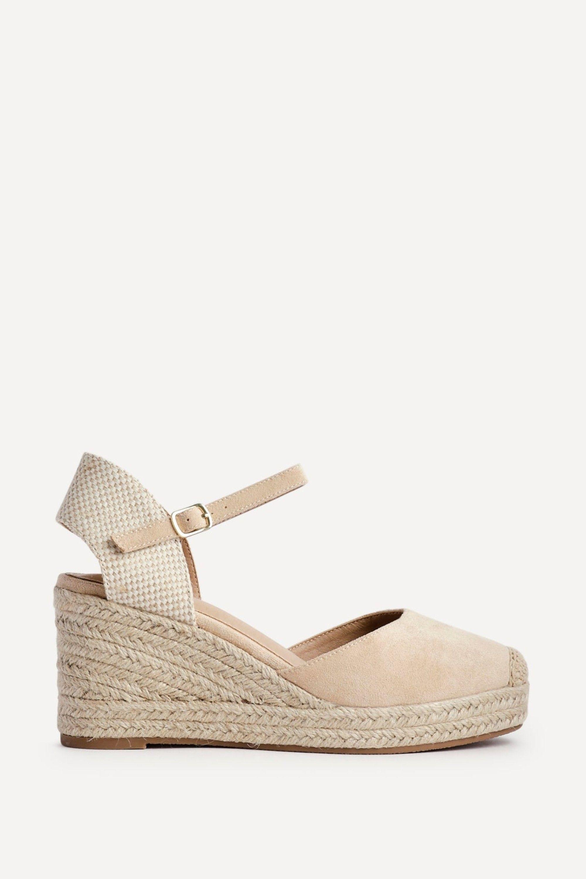 Present Beige Faux Suede Closed-Toe And Open Back Espadrille Wedge by LINZI Present Beige Faux Suede Closed-Toe And Open Back Espadrille Wedge by LINZI