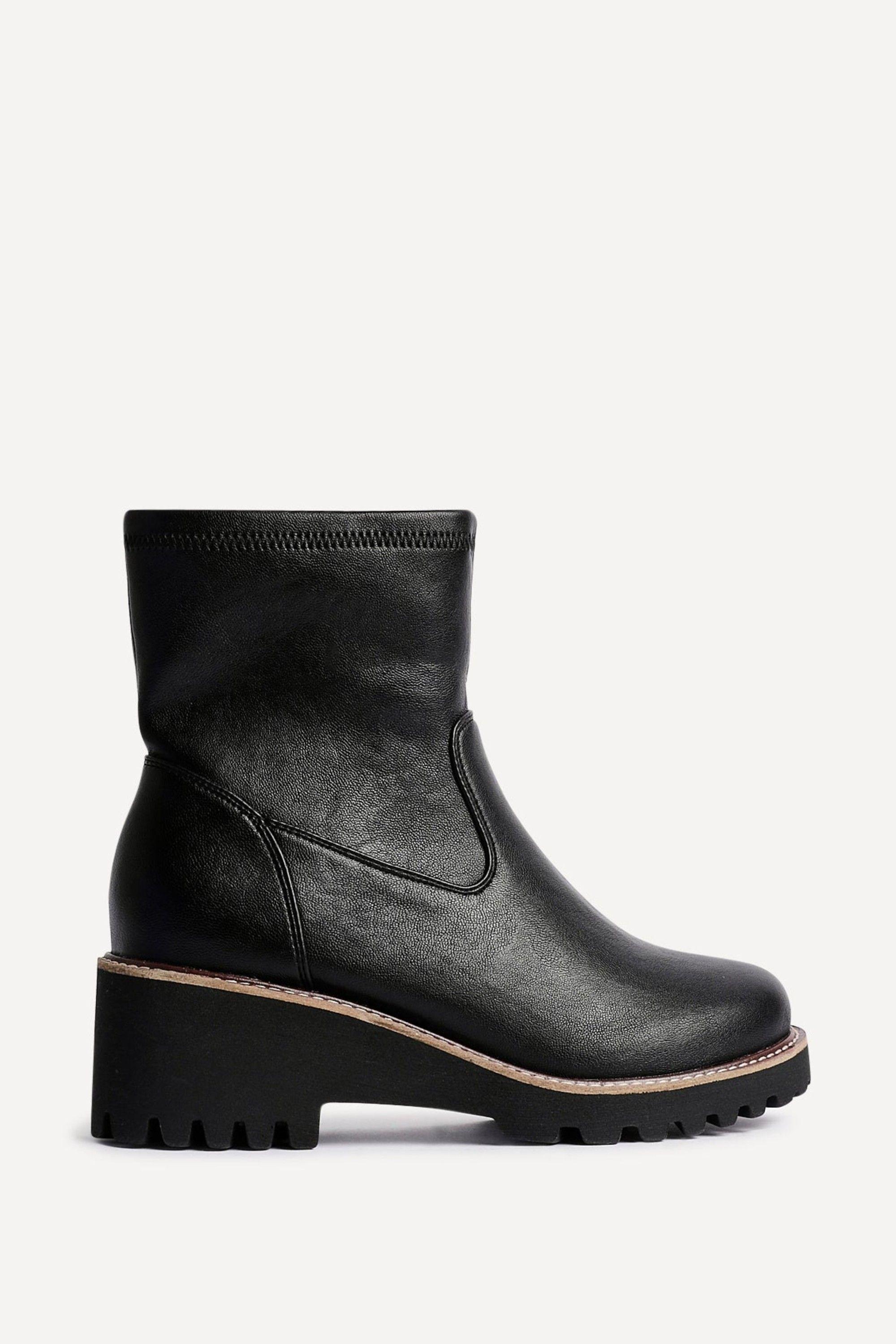Pulse Wide Fit Black Faux Leather Wedged Heel Ankle Boot by LINZI