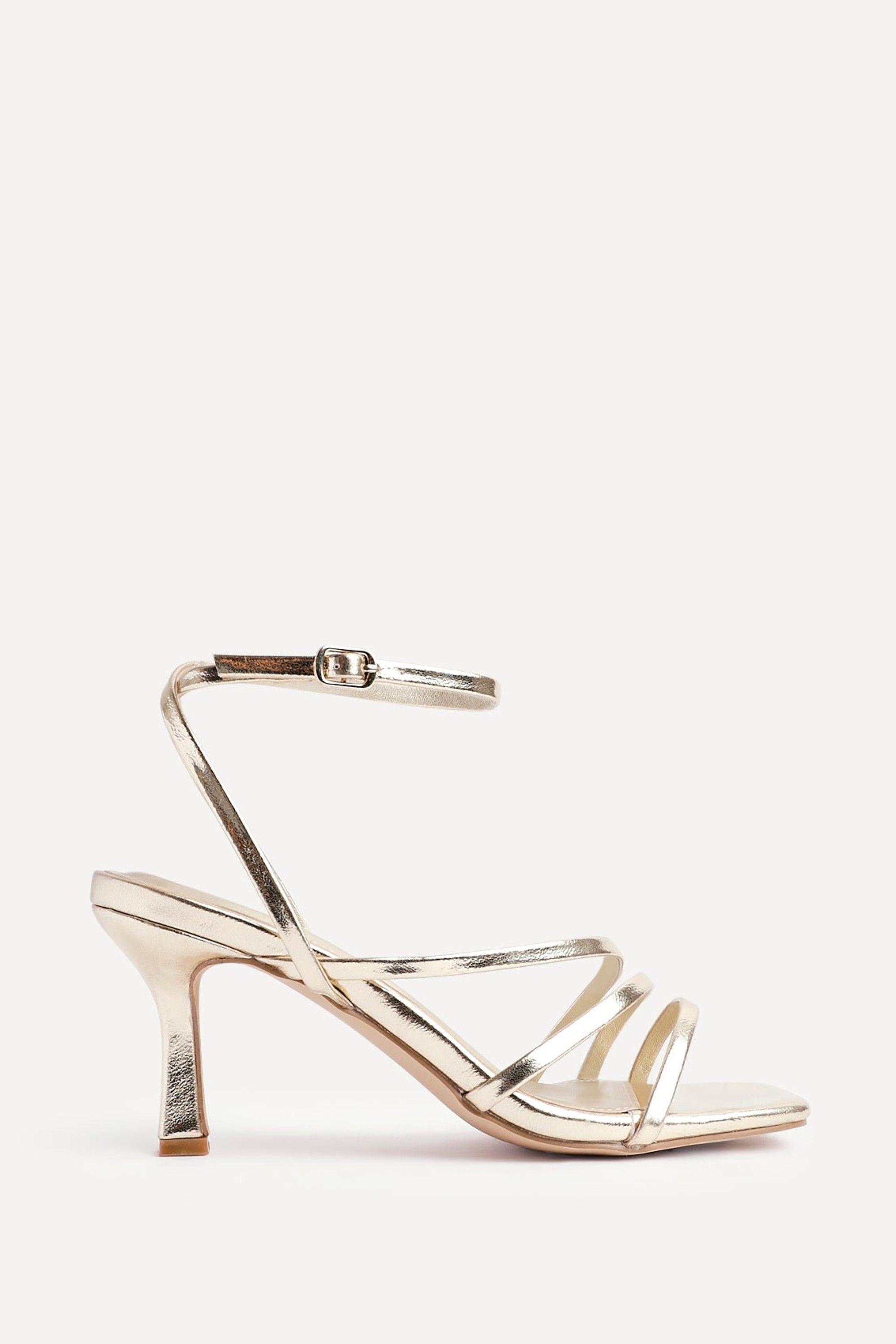 Reflect Gold Faux Leather Strappy Heels by LINZI