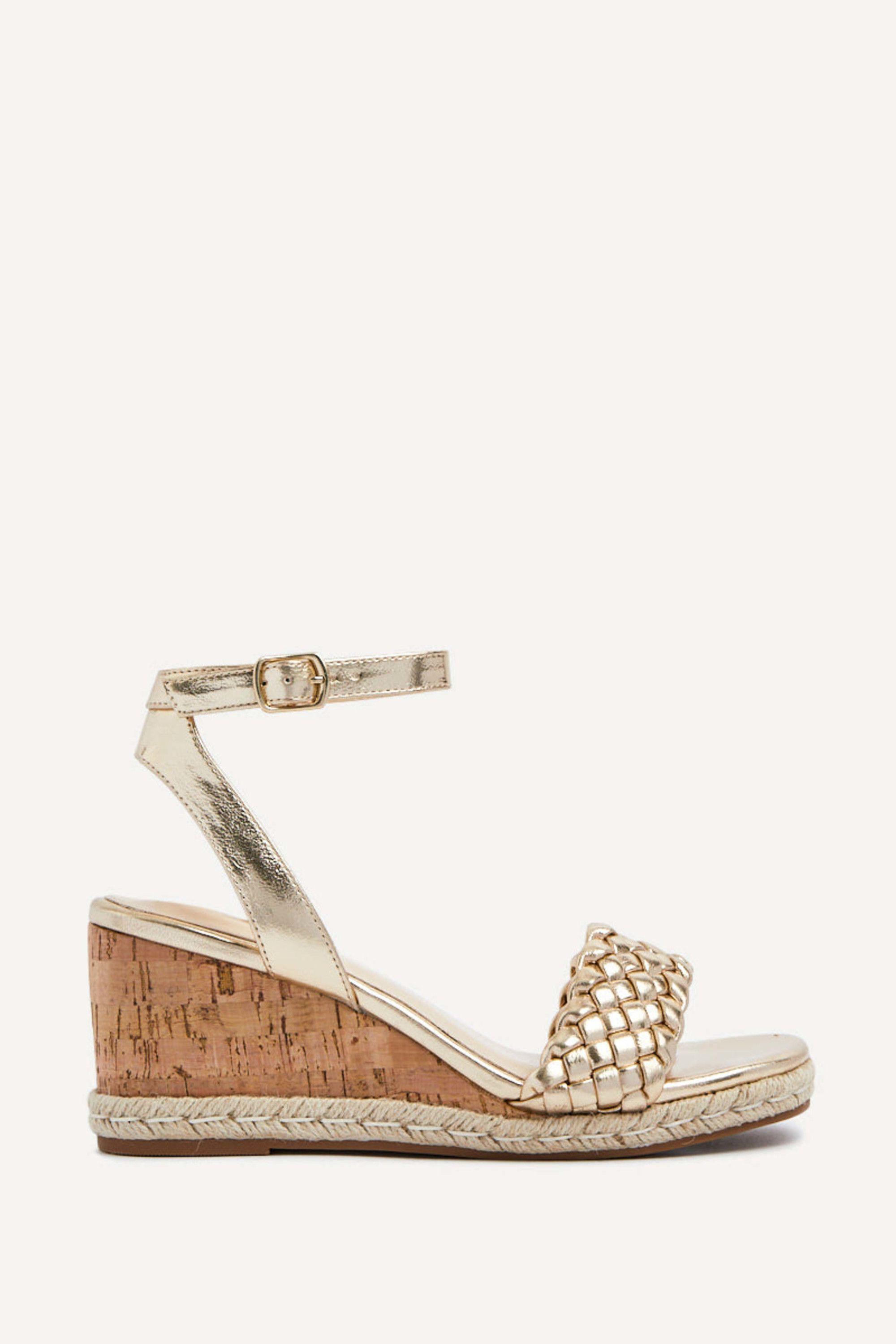 Regan Gold Faux Leather Wedge Sandals by LINZI