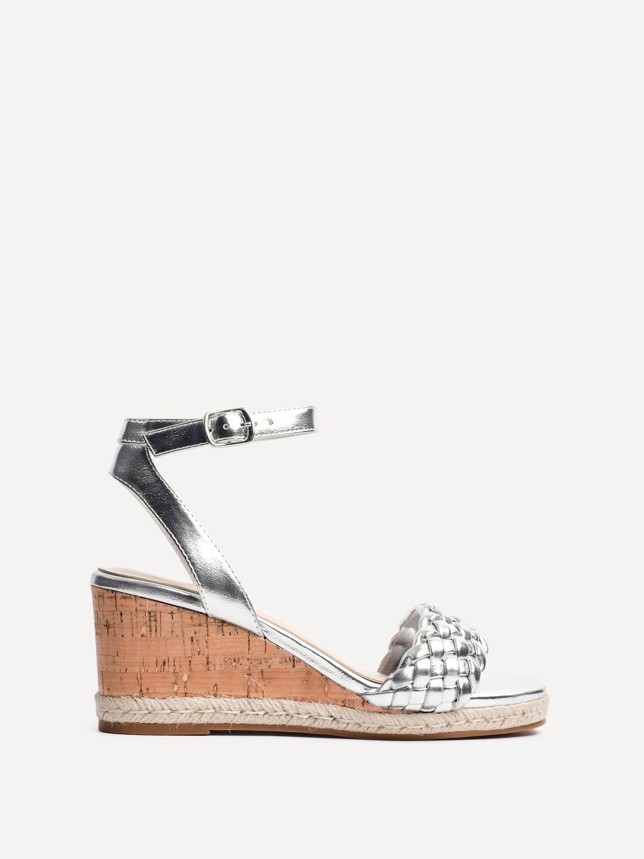 Regan Silver Faux Leather Wedge Sandals by LINZI