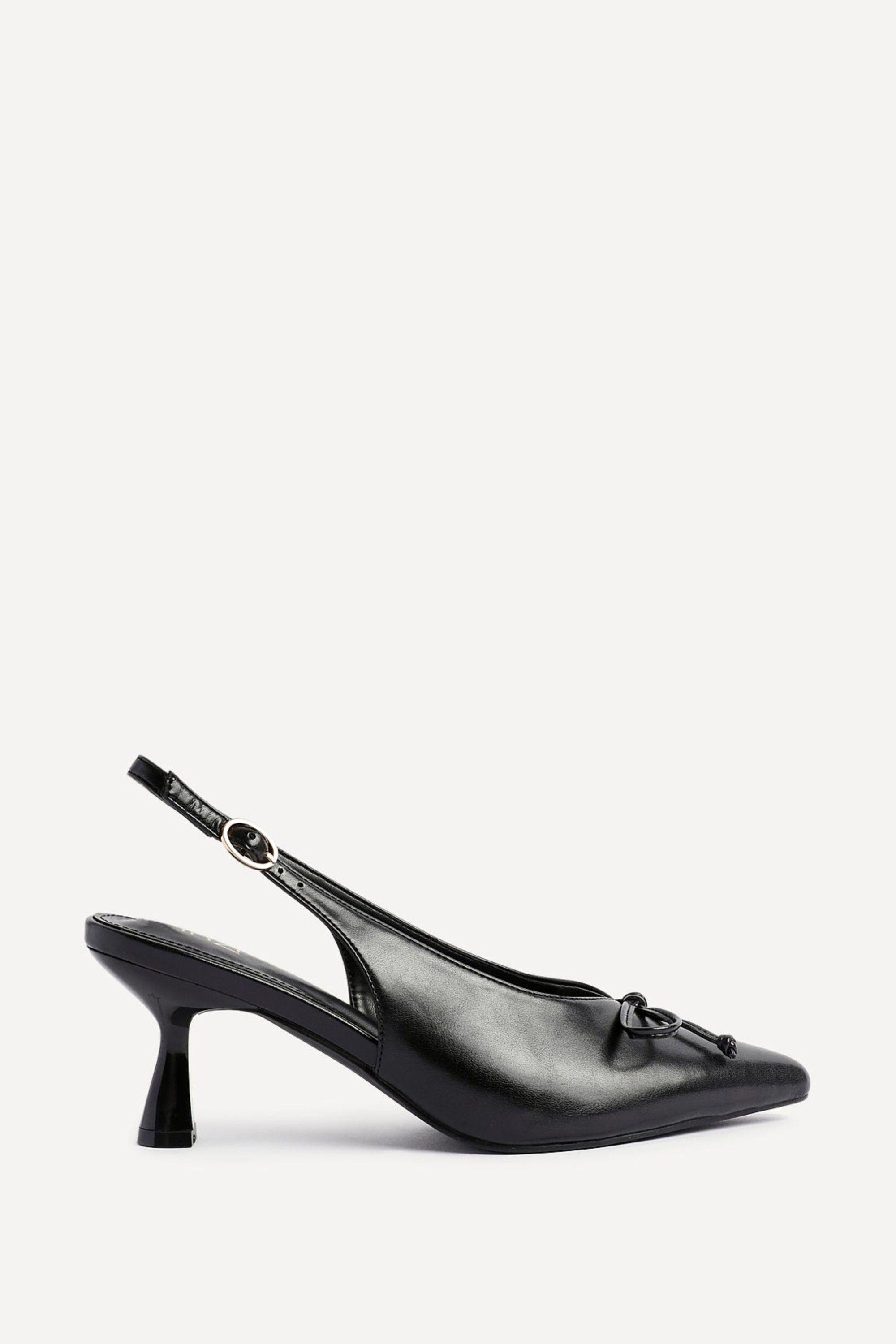 Ribbon Black Faux Leather Slingback Court Heel by LINZI