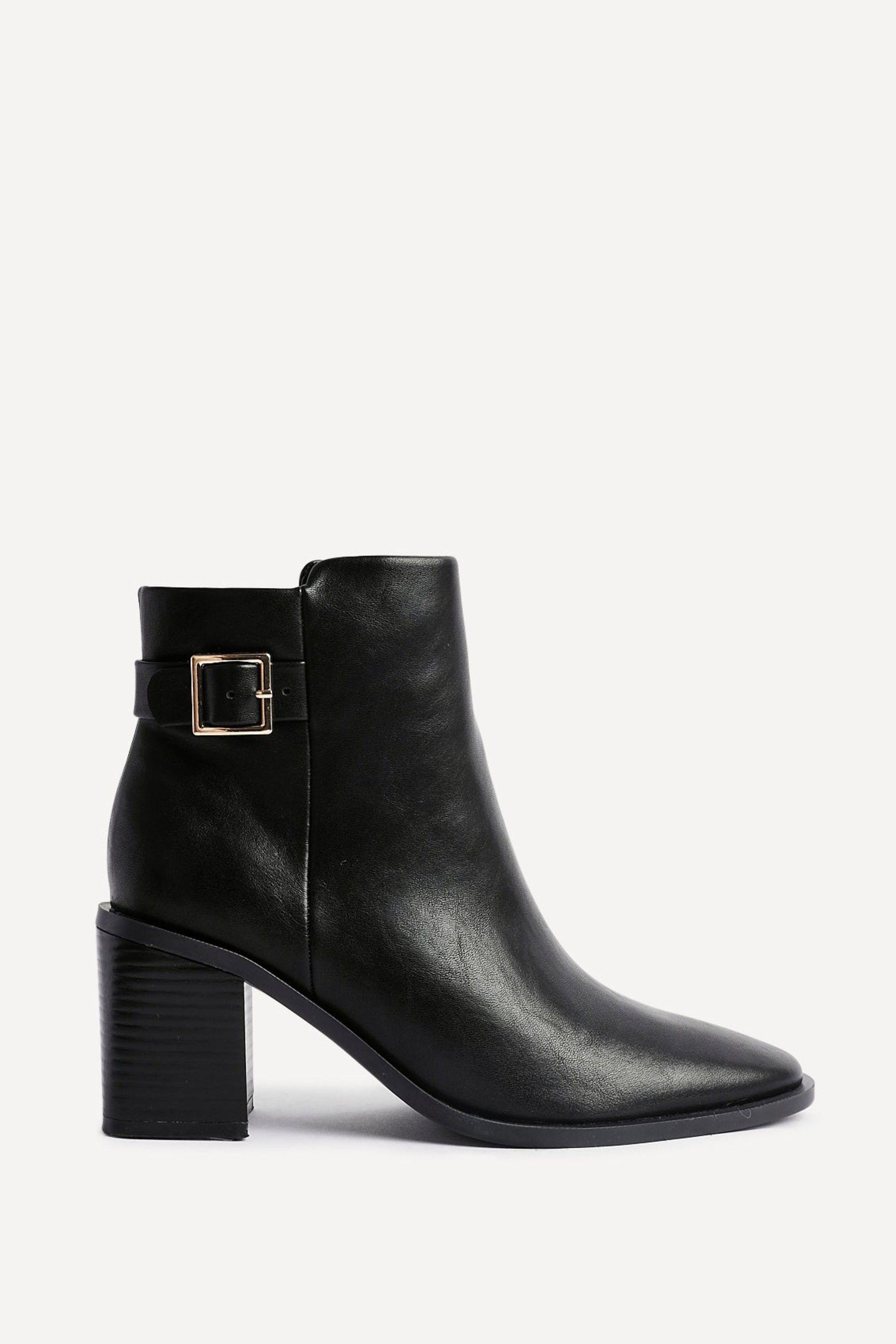 Rise Black Faux Leather Block Heeled Ankle Boot by LINZI