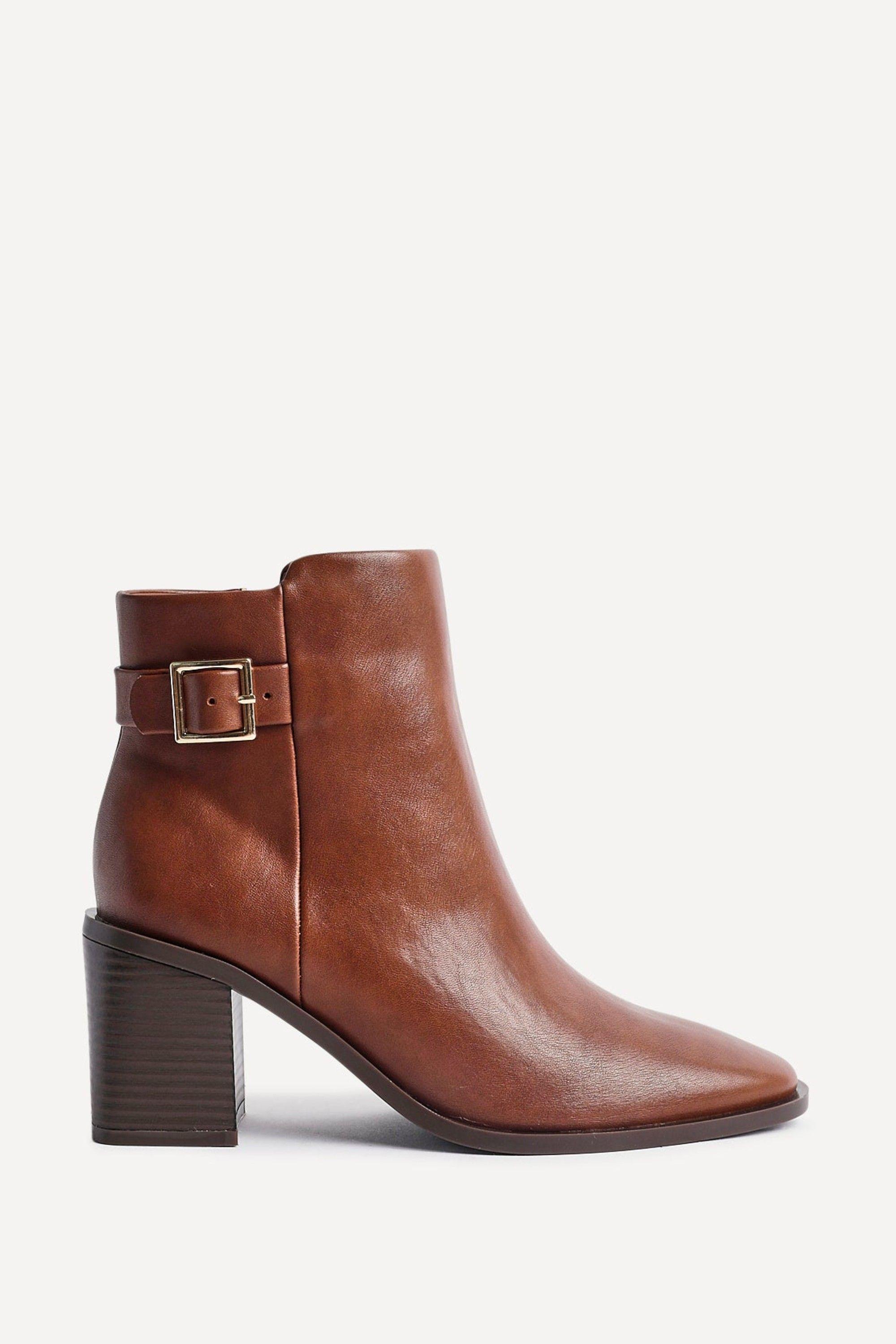 Rise Tan Faux Leather Block Heeled Ankle Boot by LINZI