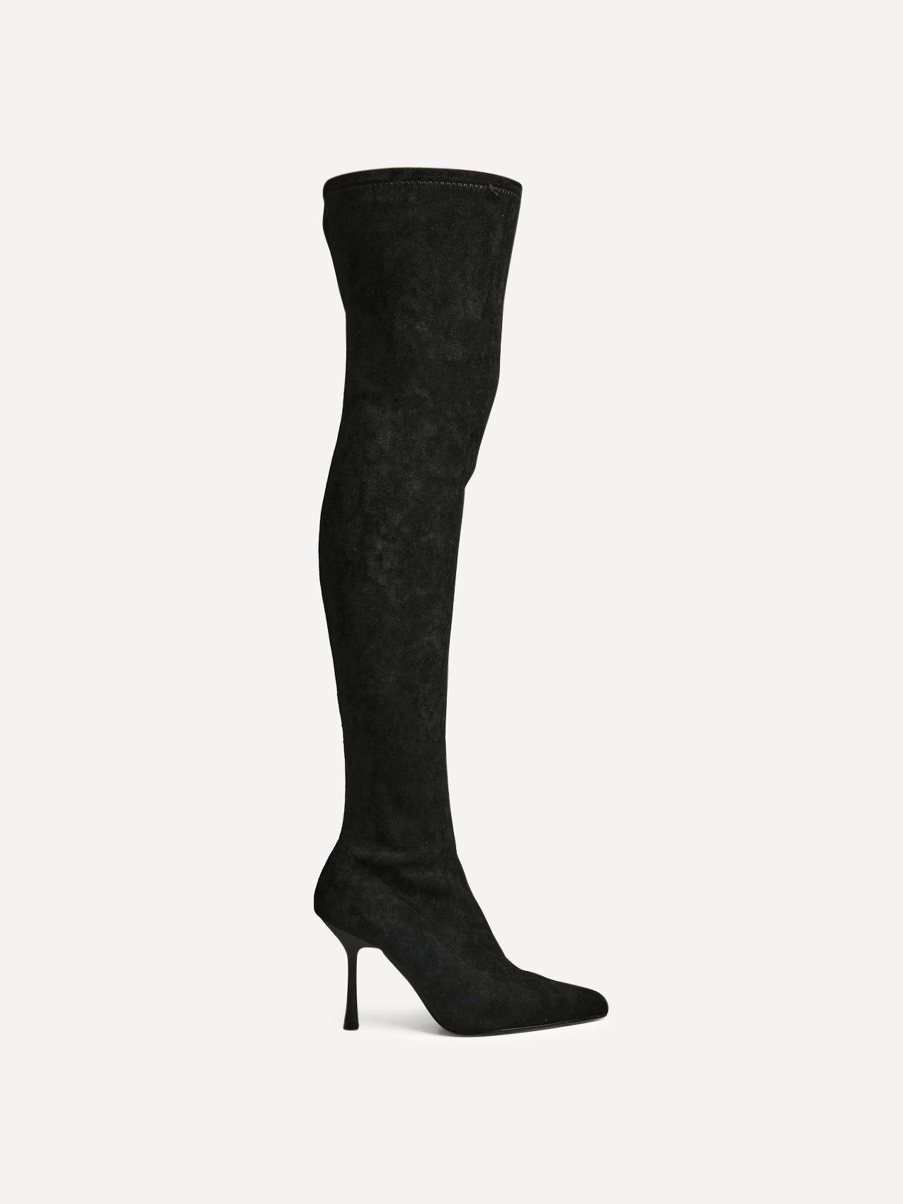 Rocky Black Faux Suede Stretch Over The Knee Stiletto Boot by LINZI Rocky Black Faux Suede Stretch Over The Knee Stiletto Boot by LINZI