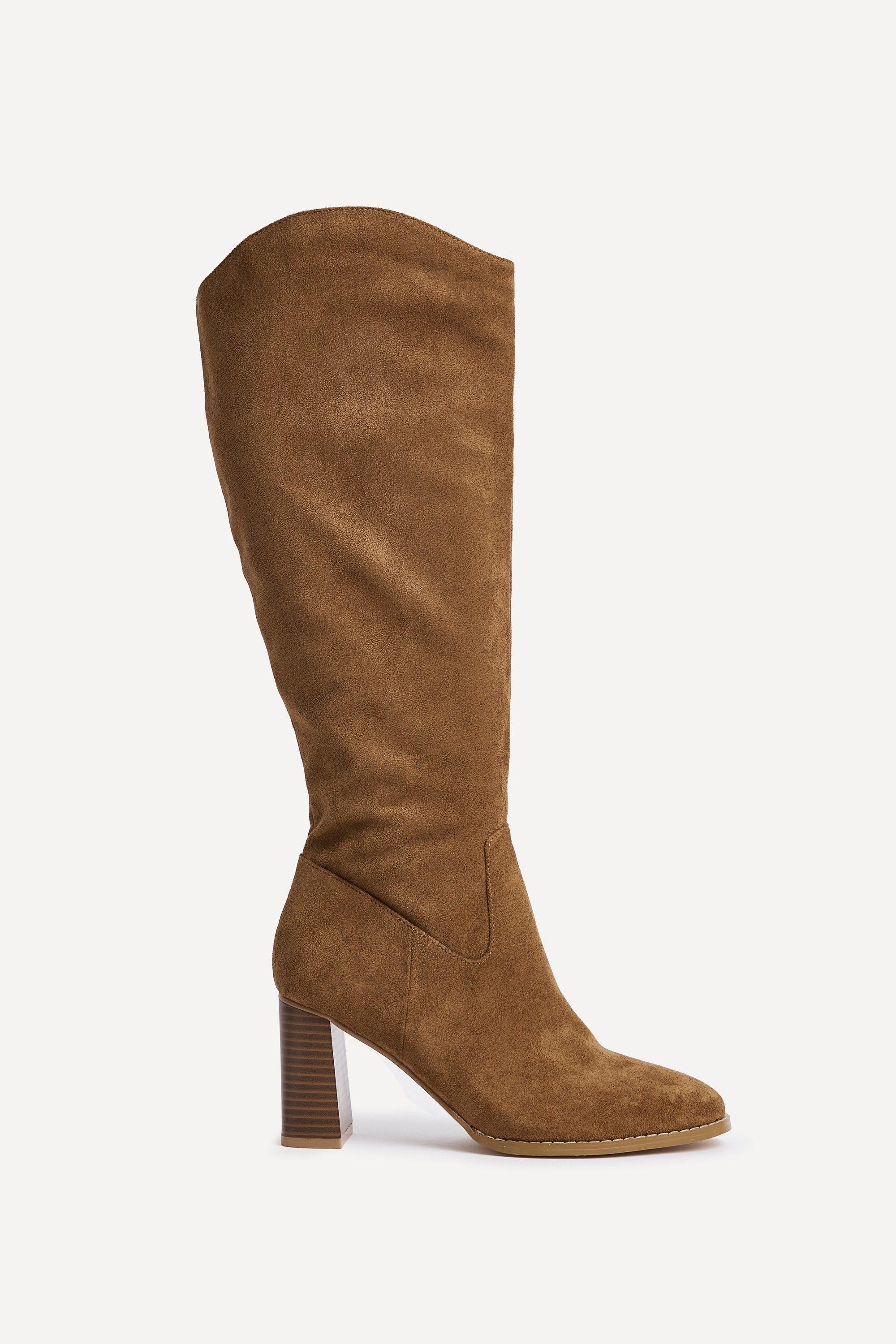 Rodeo Tan Faux Suede Western Long Block Heeled Boot by LINZI