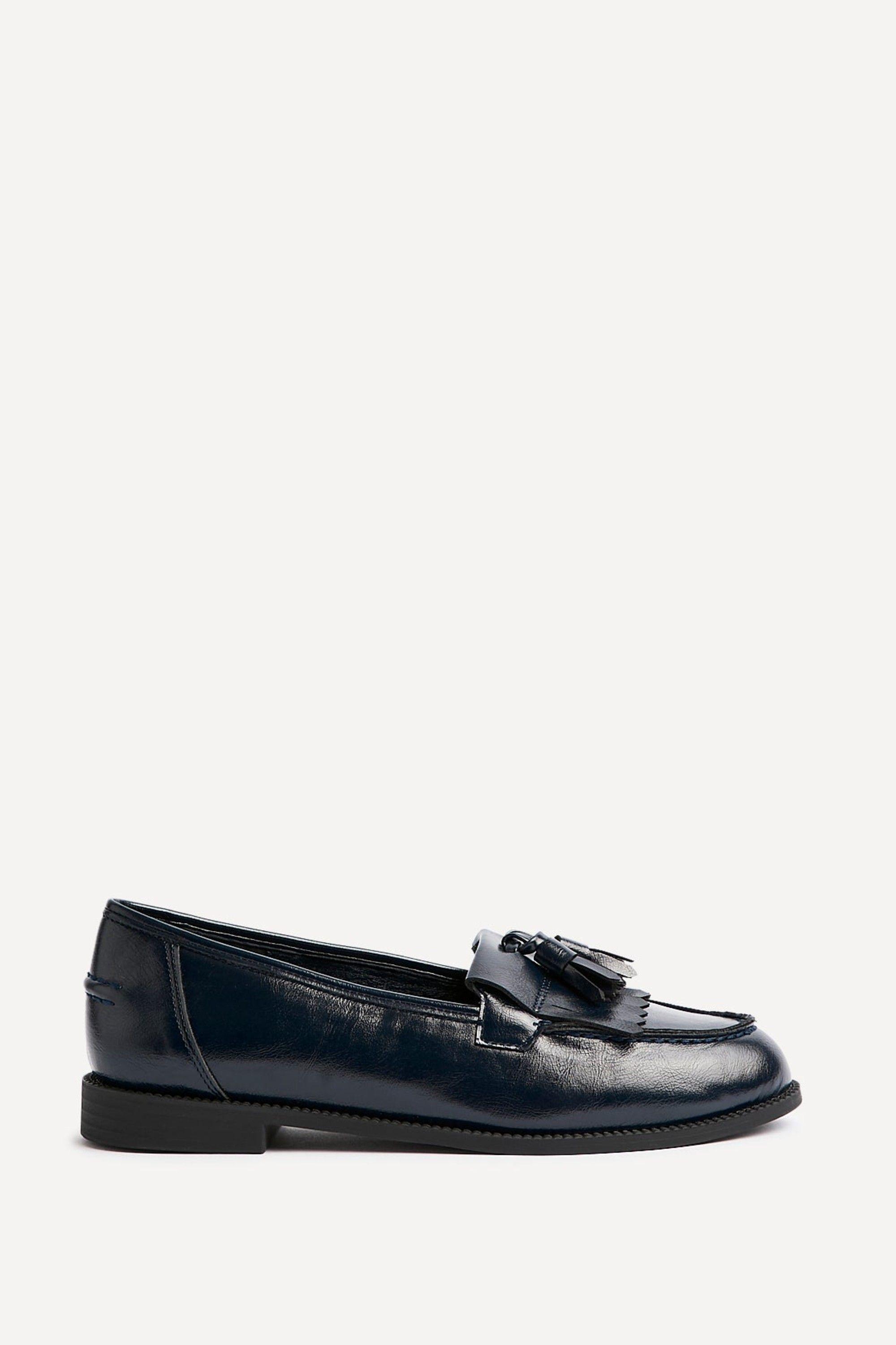 Rosemary Navy Faux Leather Classic Slip On Loafer by LINZI