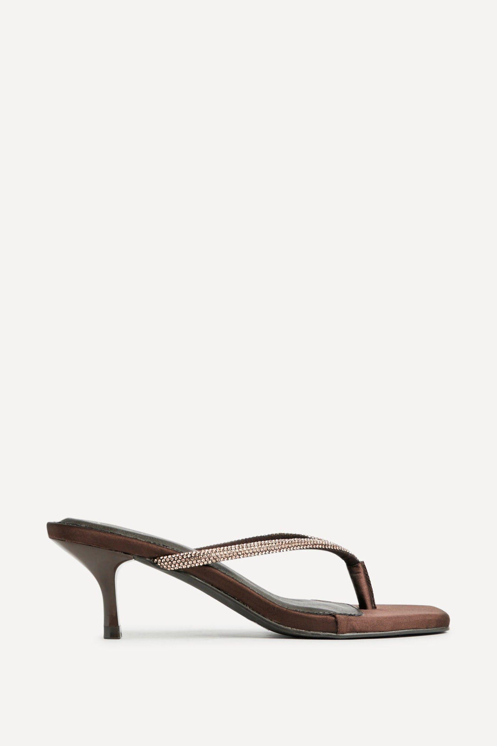 Runway Brown Embellished Mule Heels by LINZI