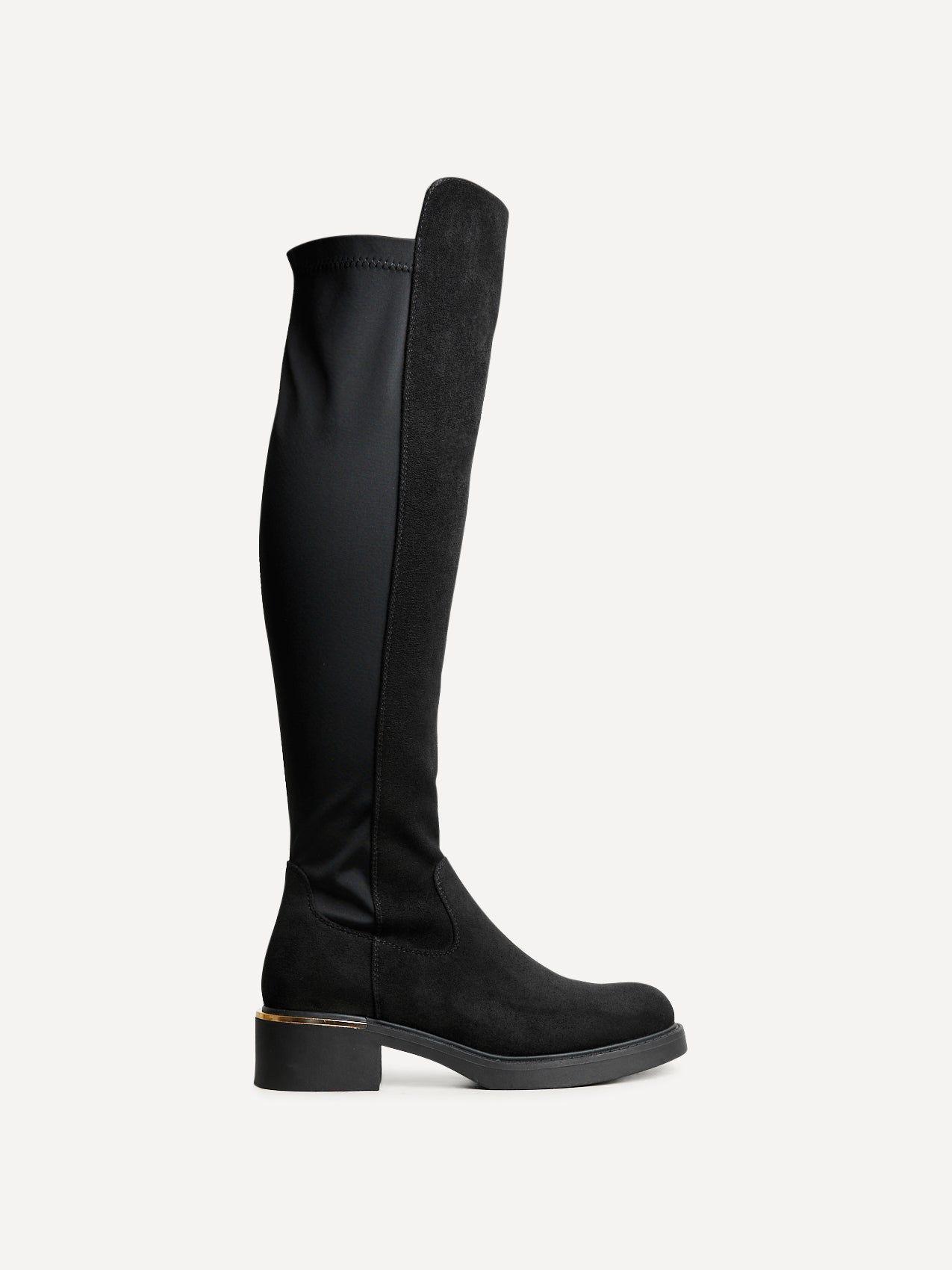 Sawyer Black Faux Suede Knee High Classic Riding Boot by LINZI
