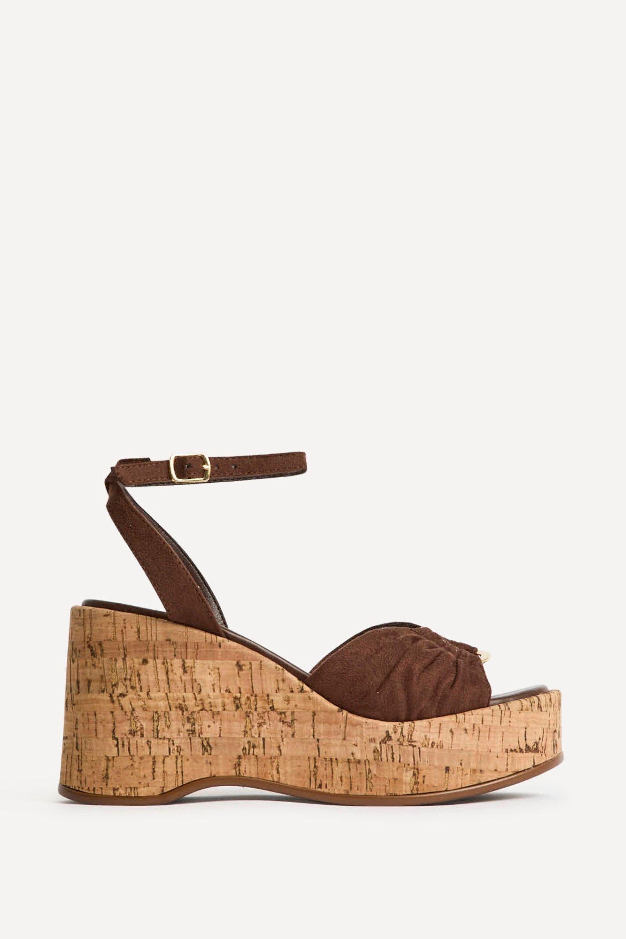 Saxon Brown Suede Wedge Sandals by LINZI