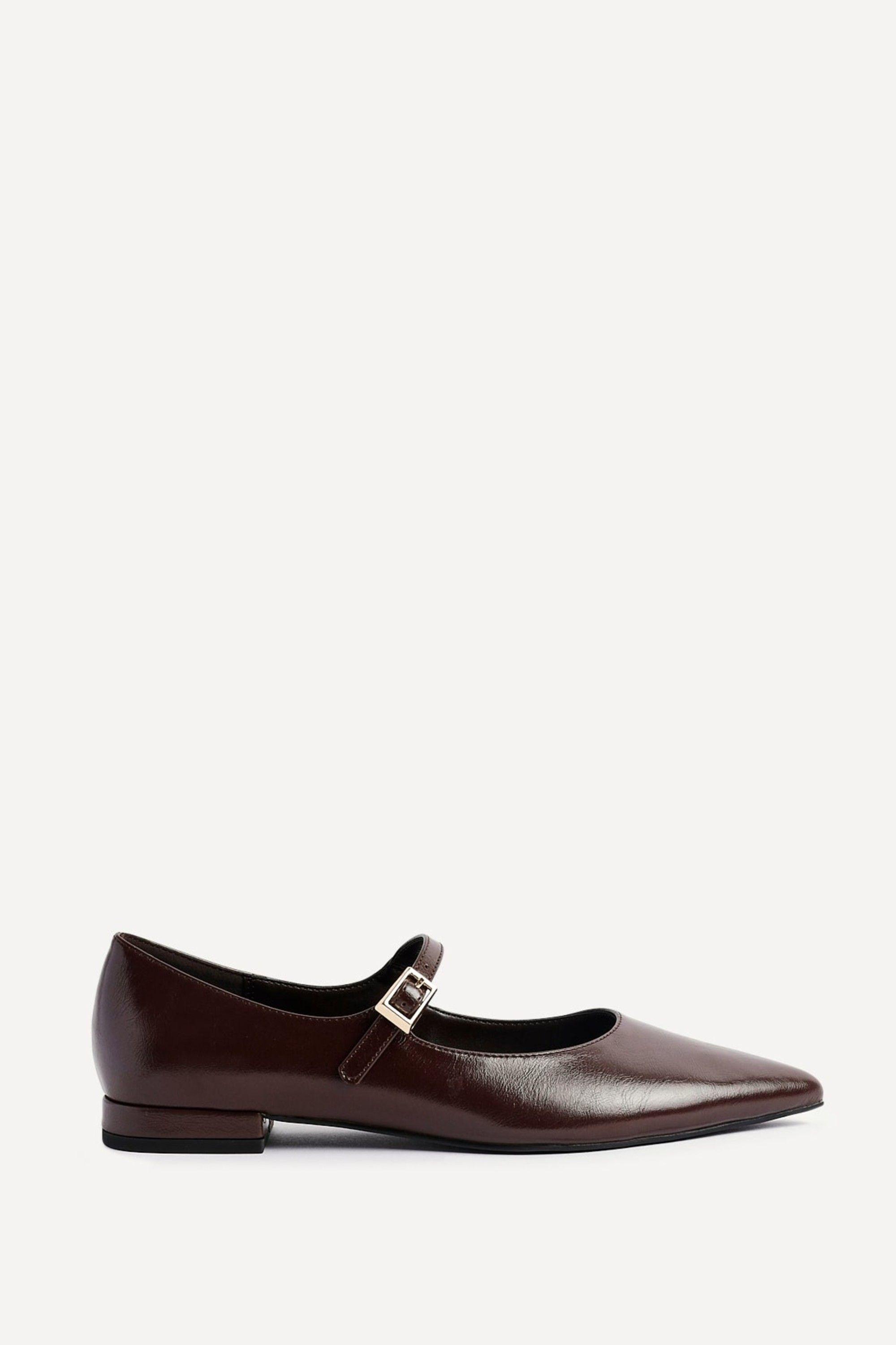 Seattle Brown Faux Leather Pointed Toe Mary Jane Flats by LINZI