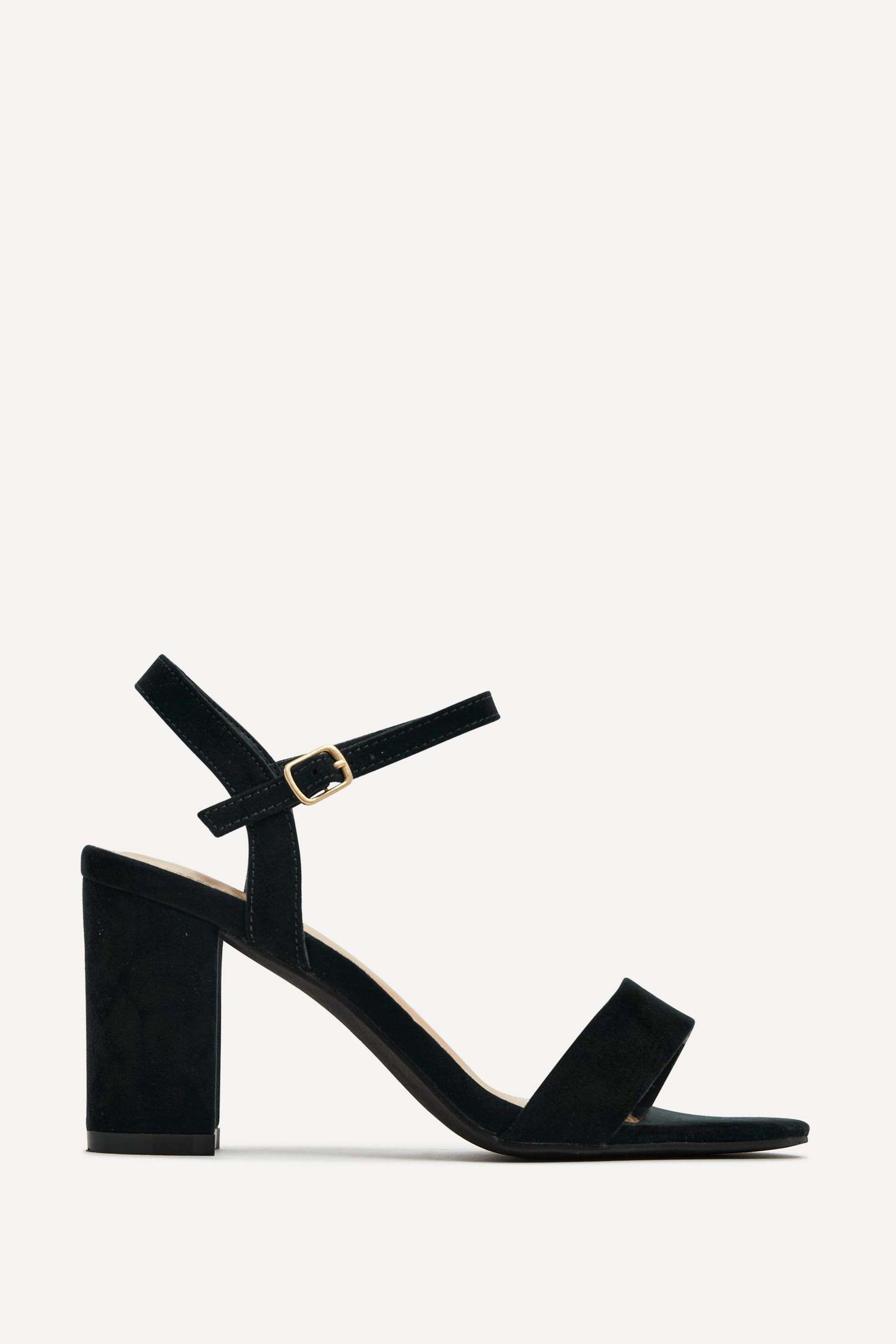 Skyline Black Faux Suede Open Back Barely There Block Heeled Sandal by LINZI Skyline Black Faux Suede Open Back Barely There Block Heeled Sandal by LINZI