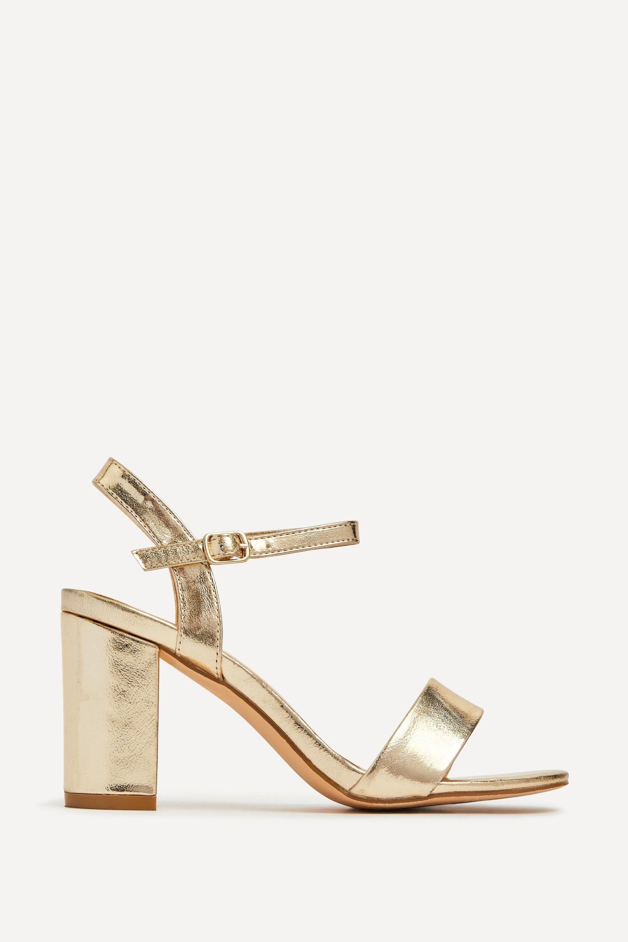 Skyline Gold Faux Leather Open Back Barely There Block Heeled Sandal by LINZI