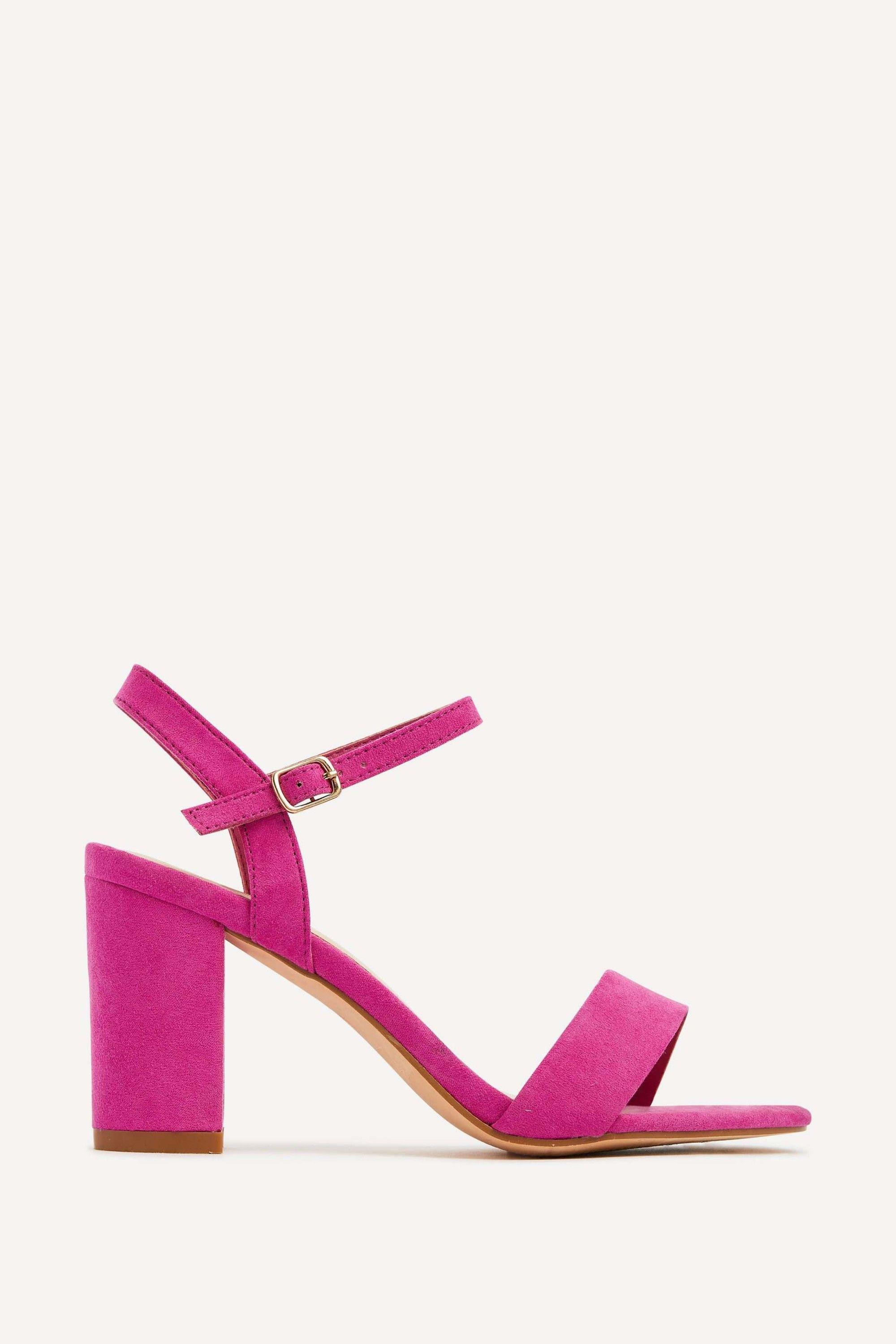 Skyline Pink Faux Suede Open Back Barely There Block Heeled Sandal by LINZI