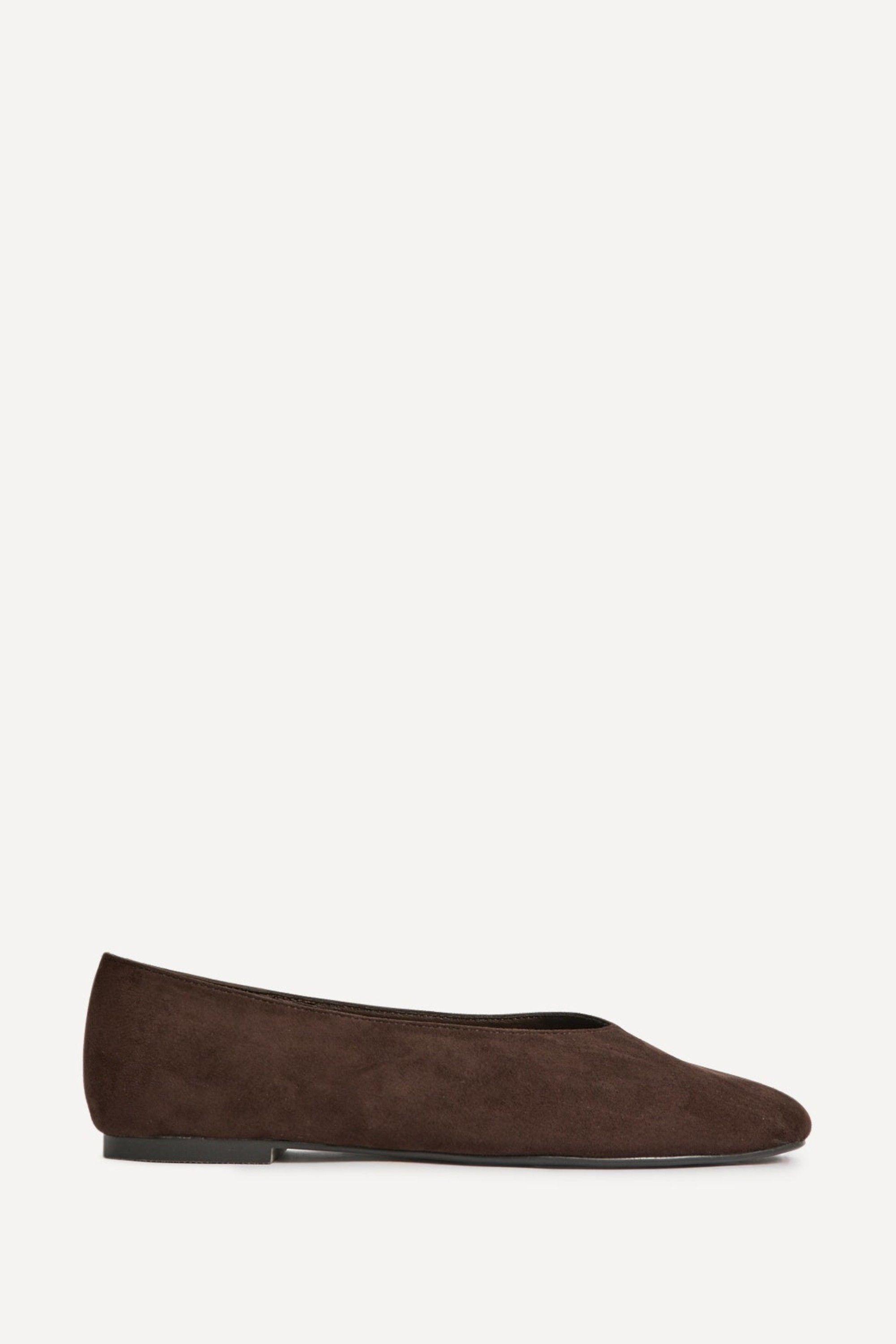 Structure Brown Faux Suede Square Toe Ballet Flats by LINZI