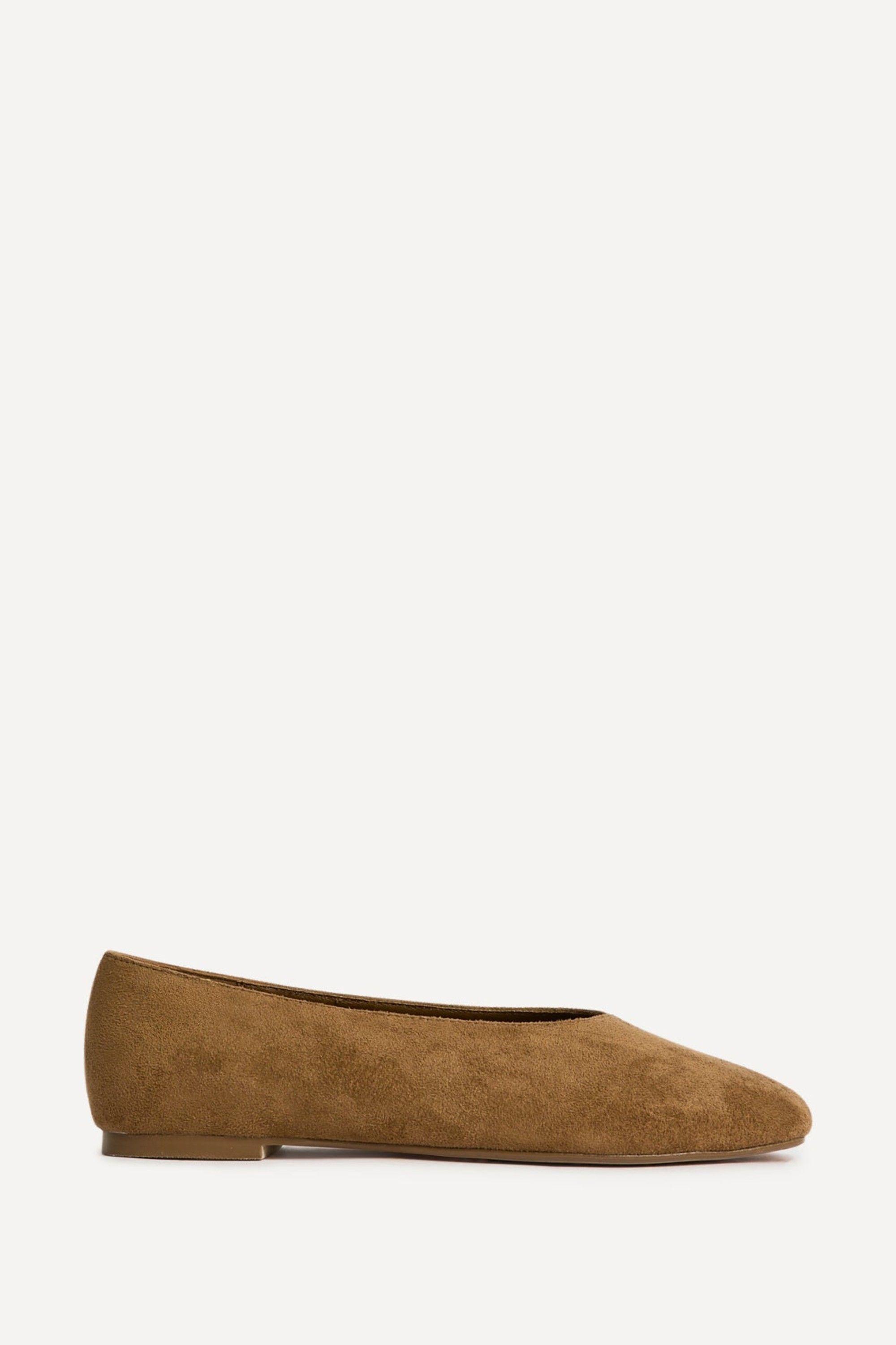 Structure Tan Faux Suede Square Toe Ballet Flats by LINZI