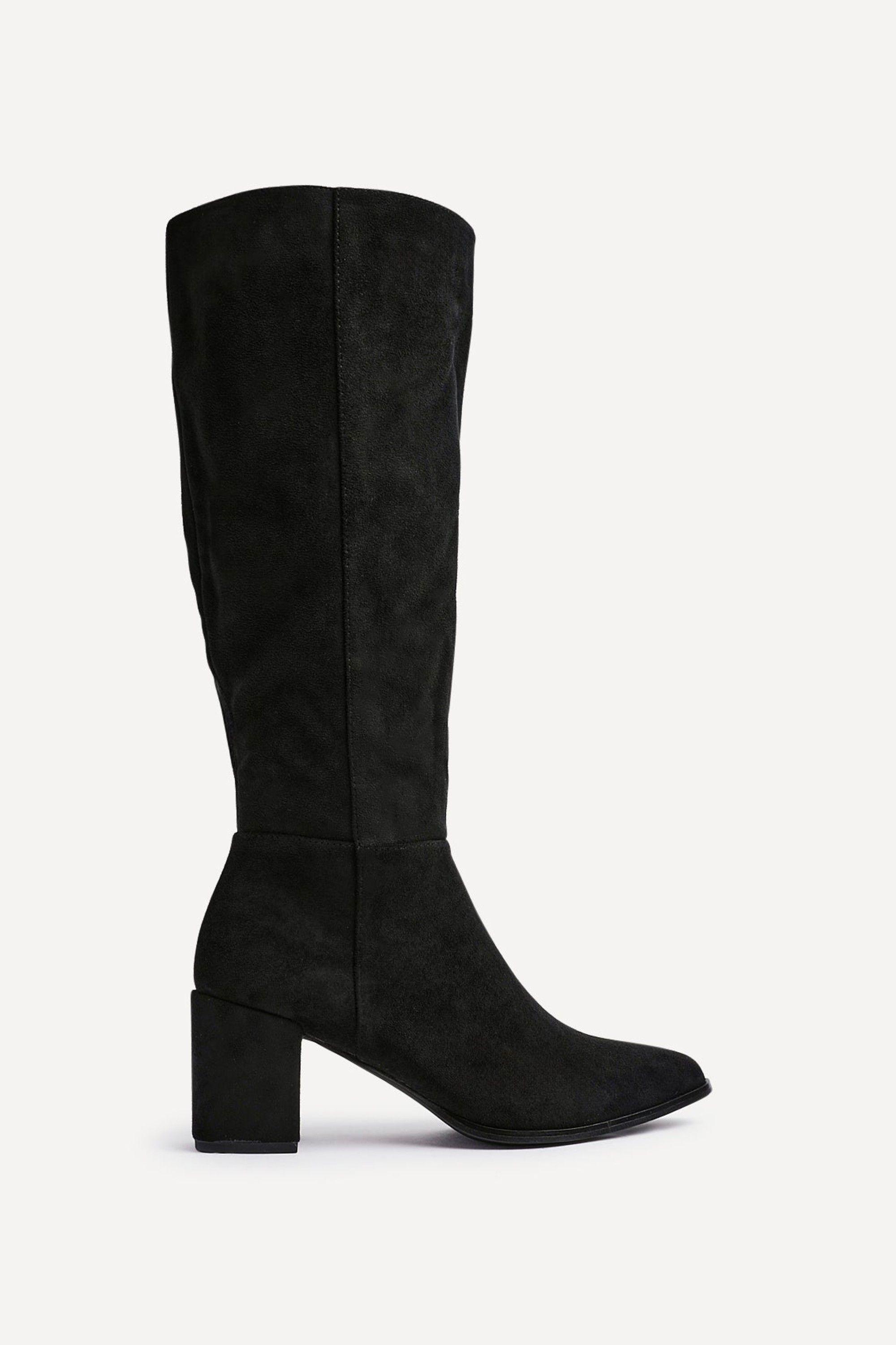 Swerve Black Faux Suede Block Heeled Long Boot by LINZI