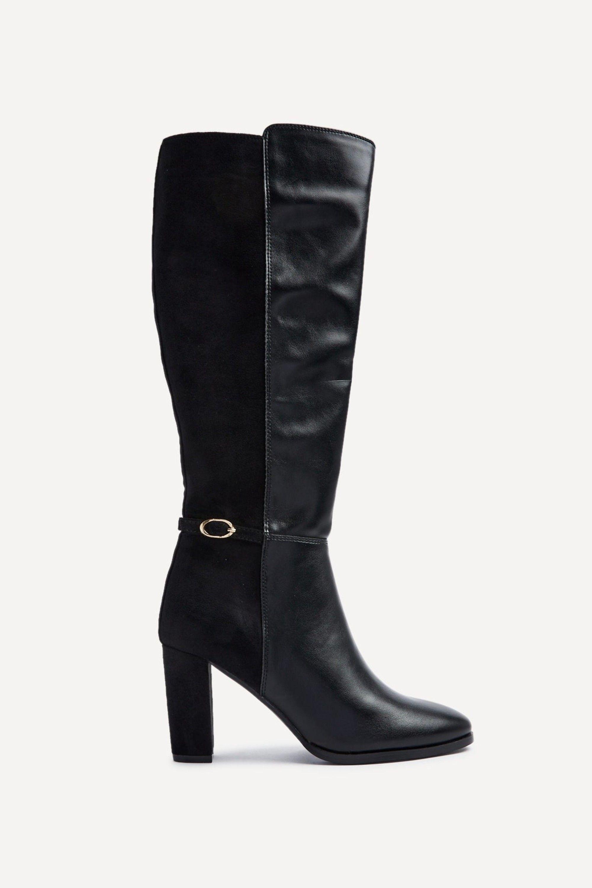 Symone Black High Leg Block Heeled Boot by LINZI