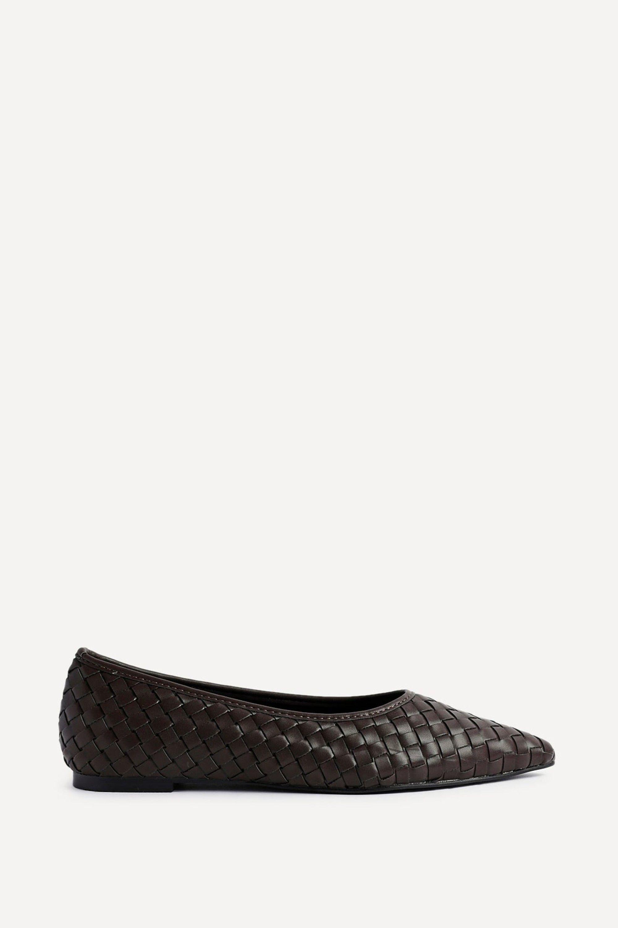 Talina Brown Faux Leather Woven Pointed Toe Ballet Flats by LINZI