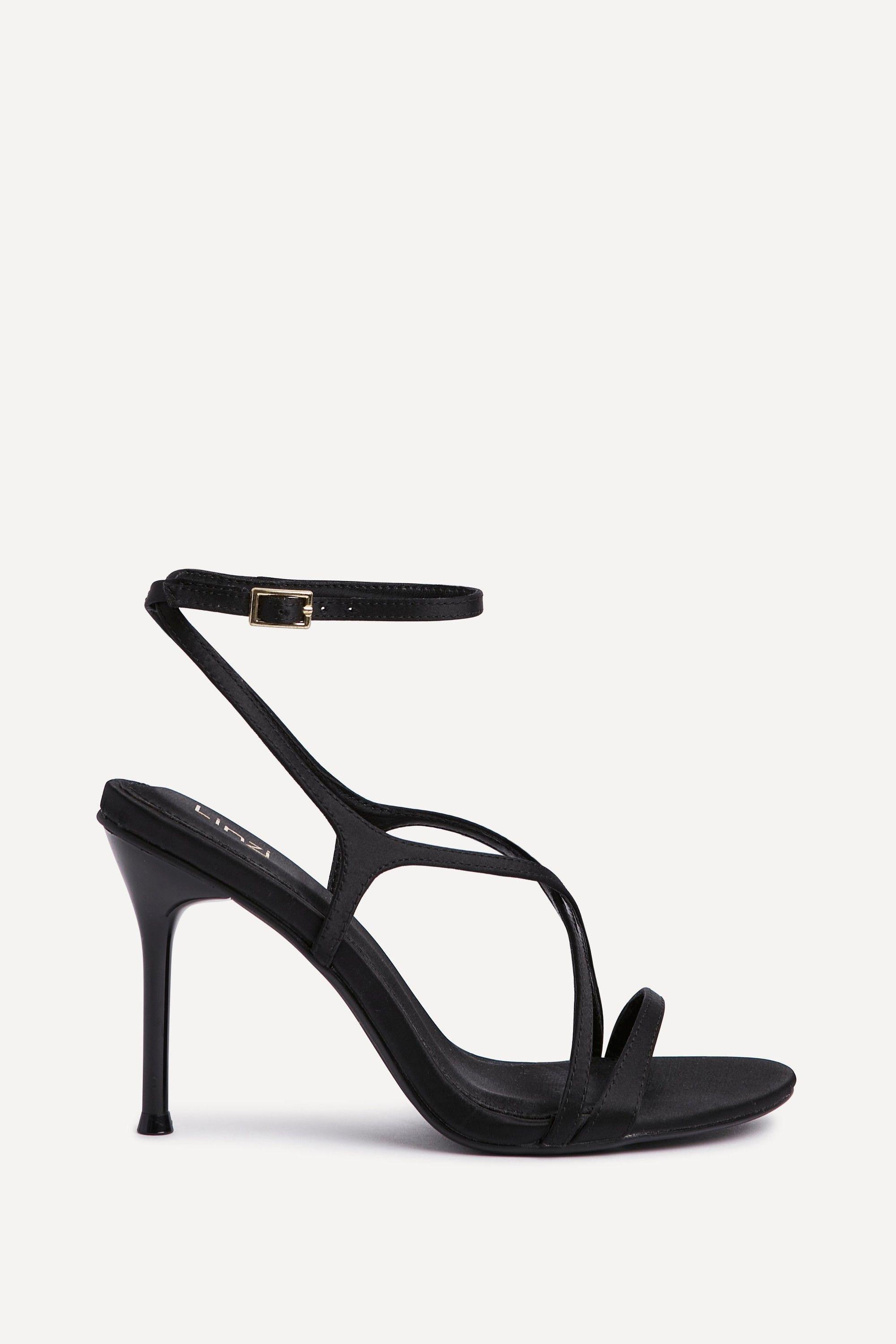 Taliya Black Satin Strappy Stiletto Heels by LINZI