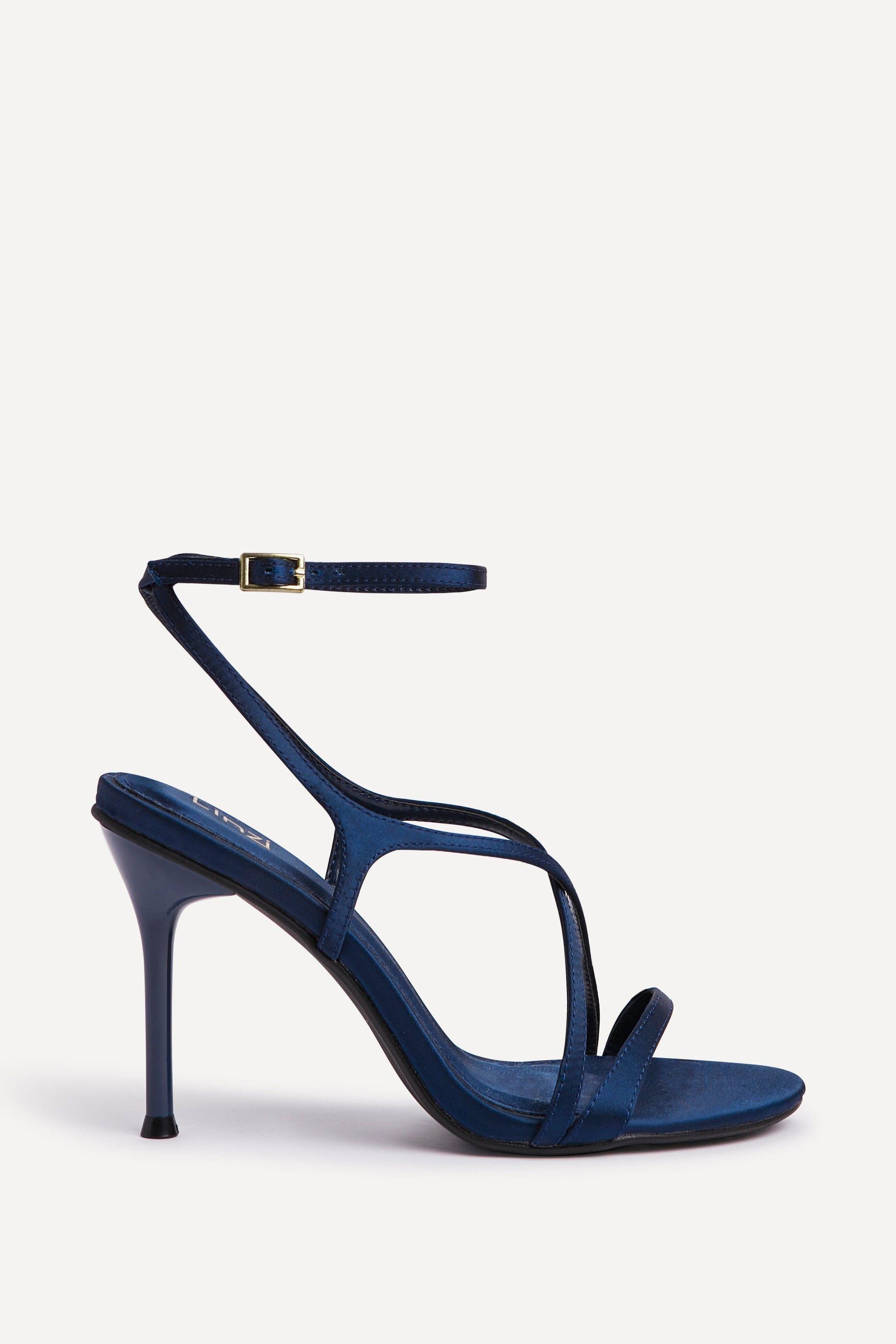 Taliya Navy Satin Strappy Stiletto Heels by LINZI